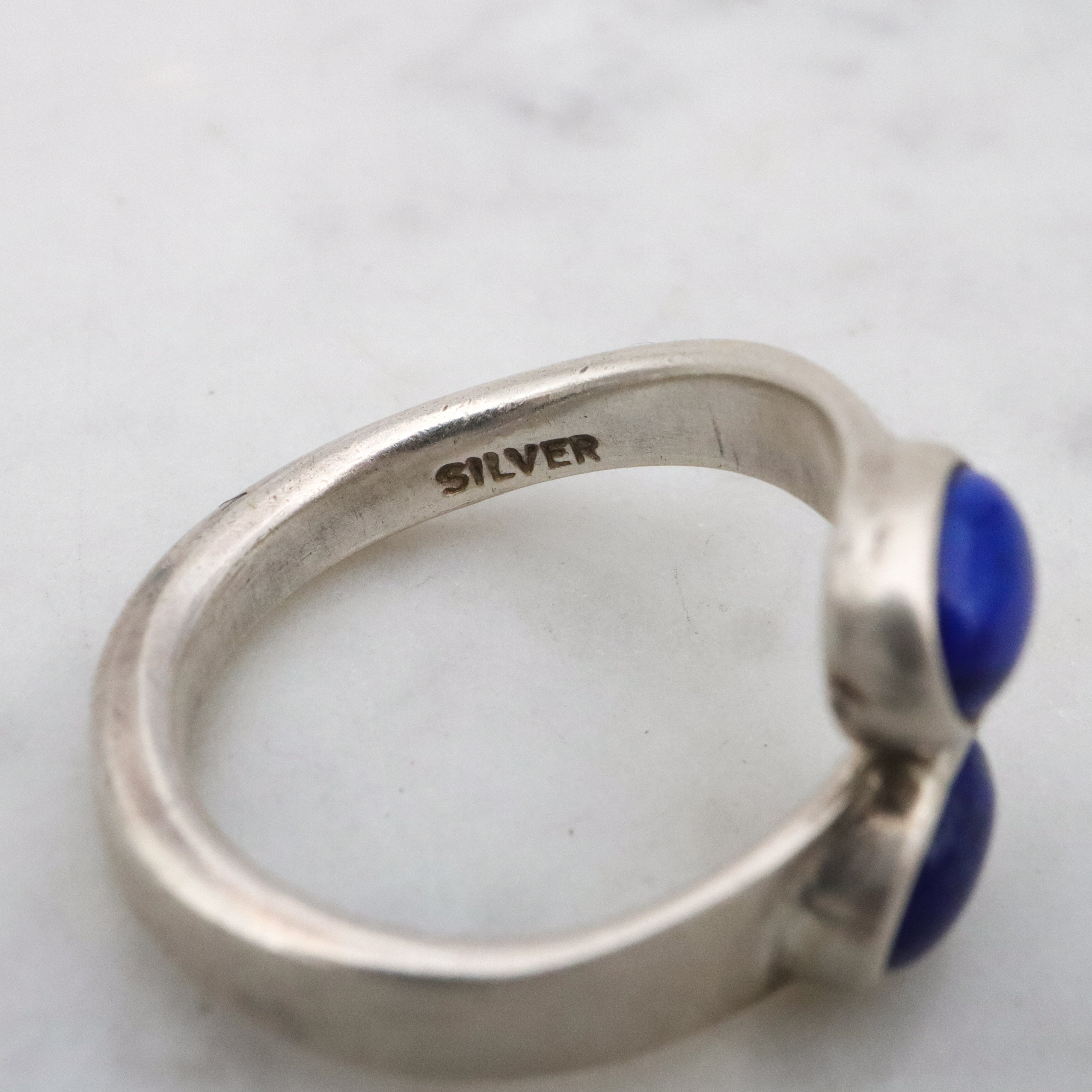 Vintage silver modernist & lapis wrap ring, sz 6.5