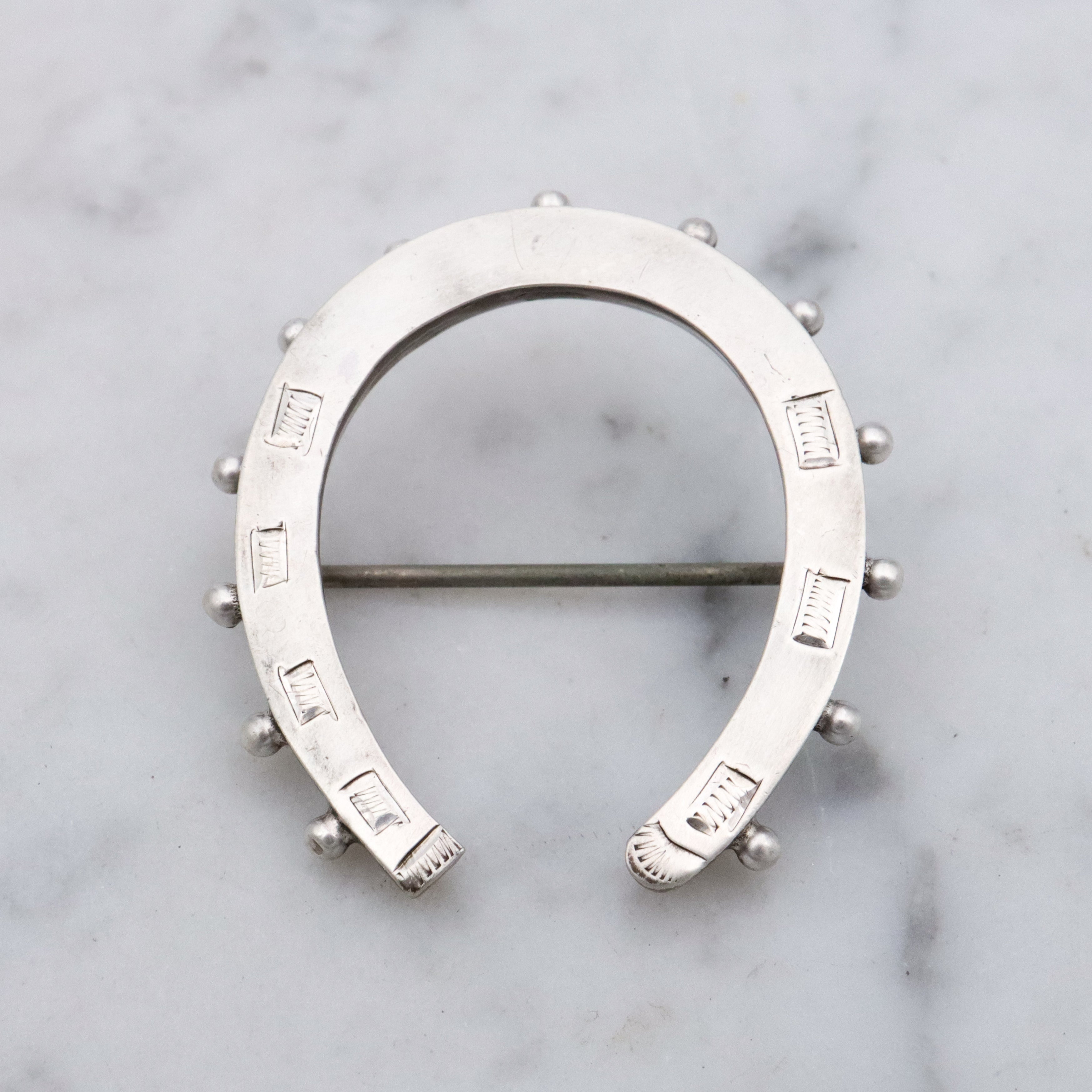 Victorian English sterling handmade horseshoe brooch