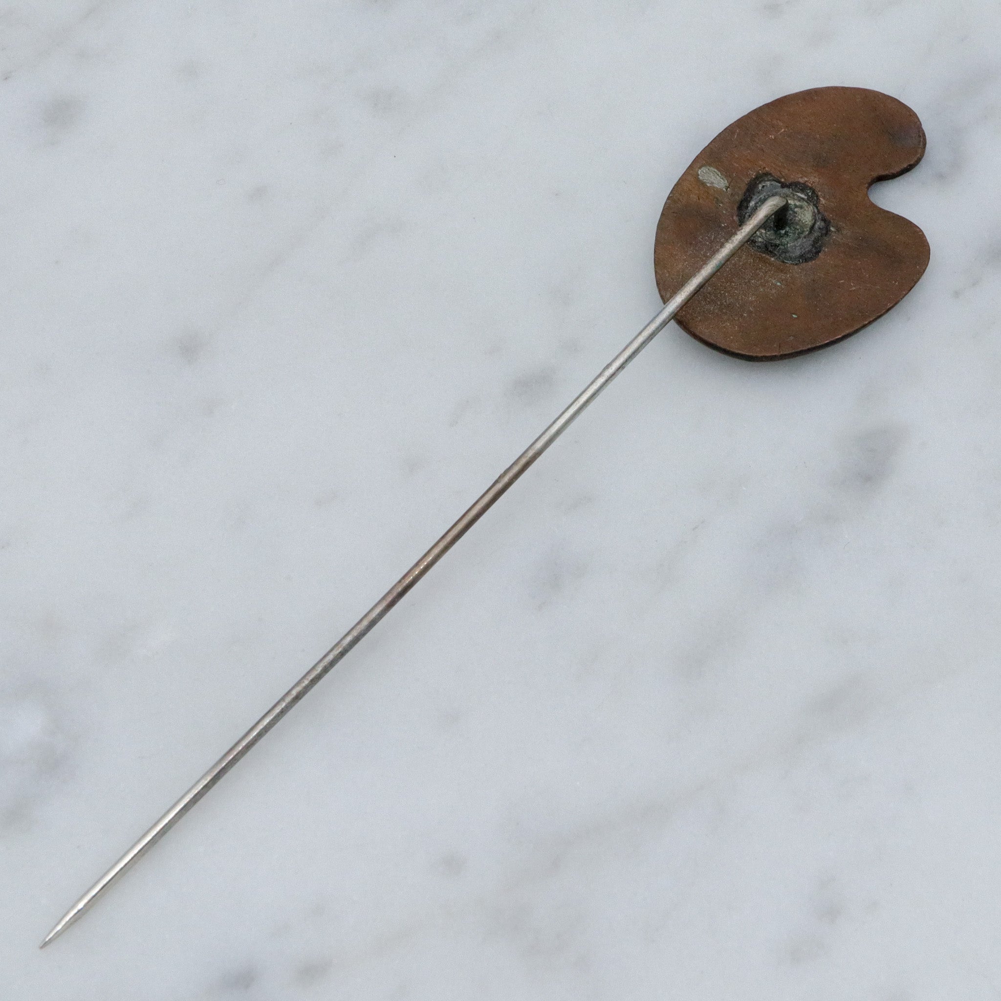 Mid Century Modern hand enameled copper plaque stick pin