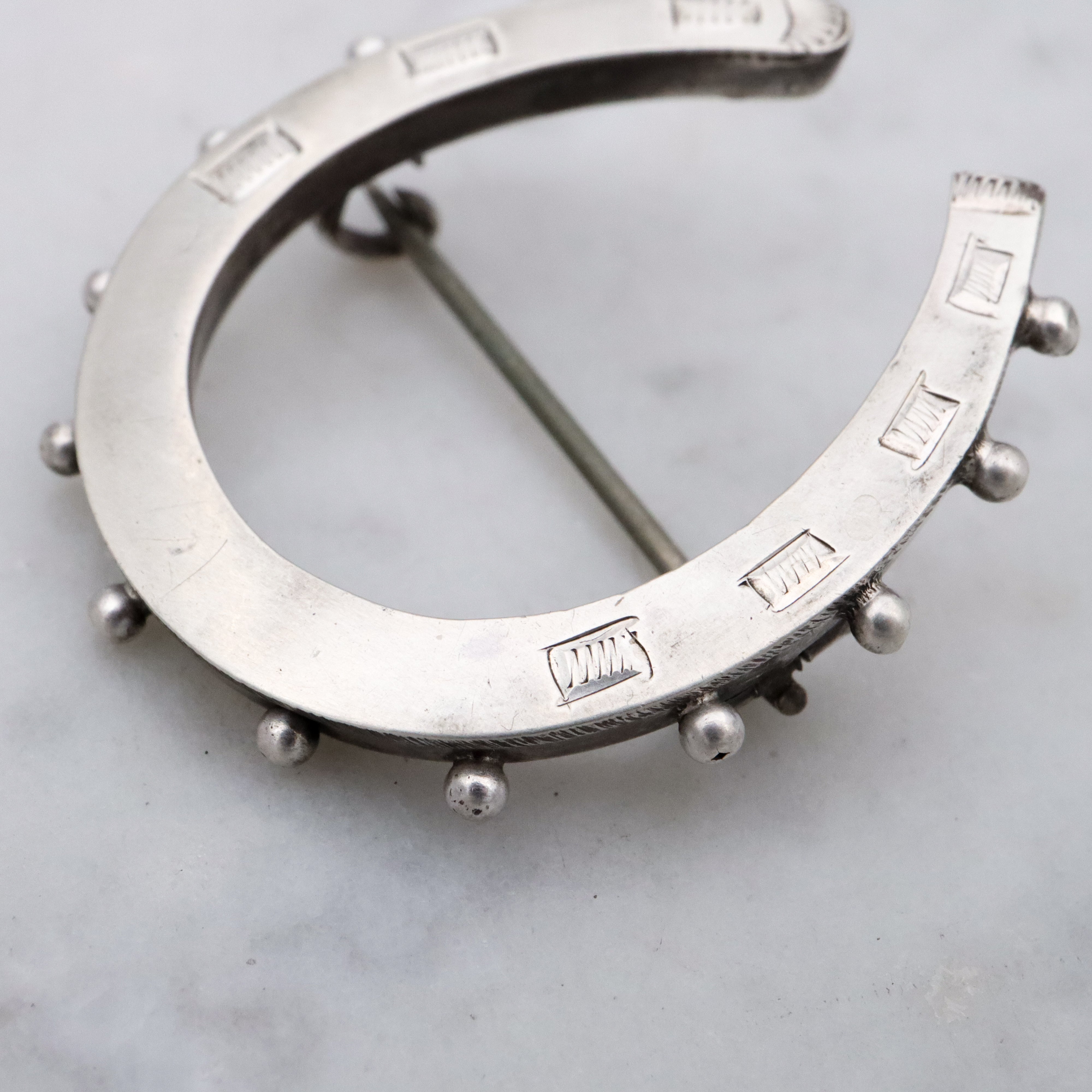Victorian English sterling handmade horseshoe brooch