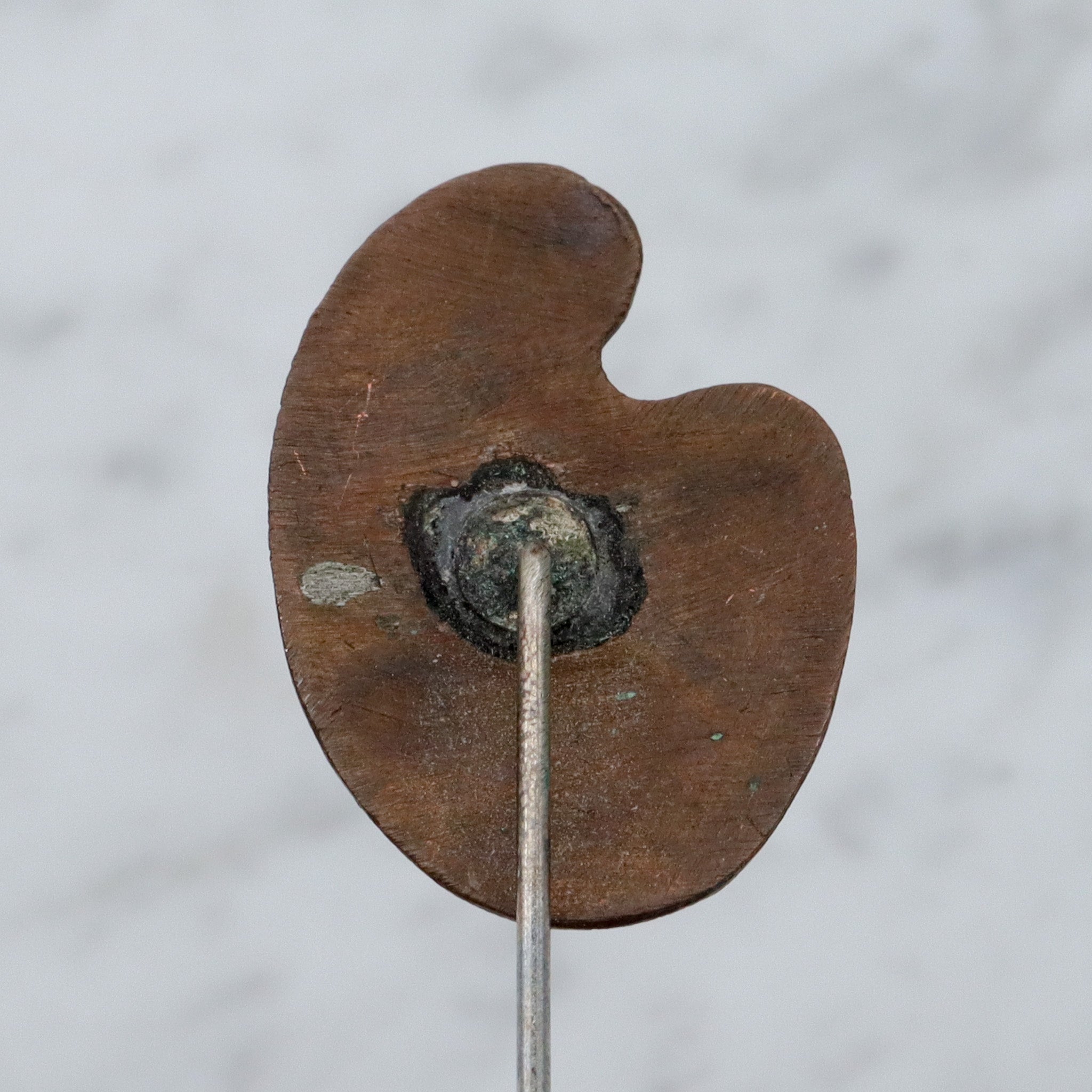 Mid Century Modern hand enameled copper plaque stick pin