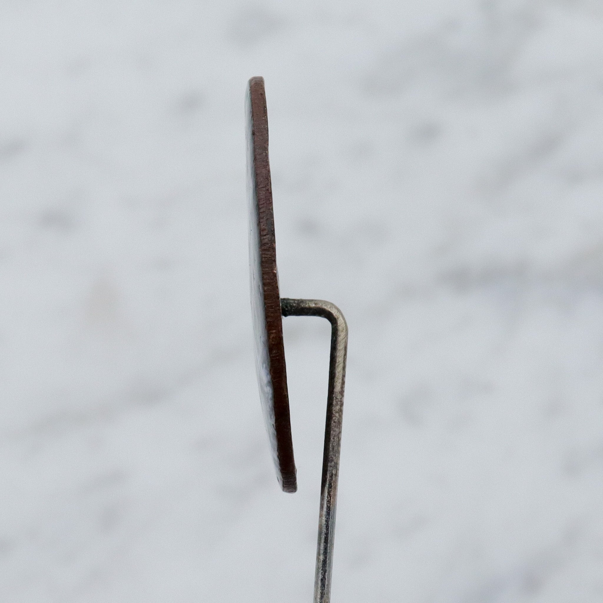 Mid Century Modern hand enameled copper plaque stick pin