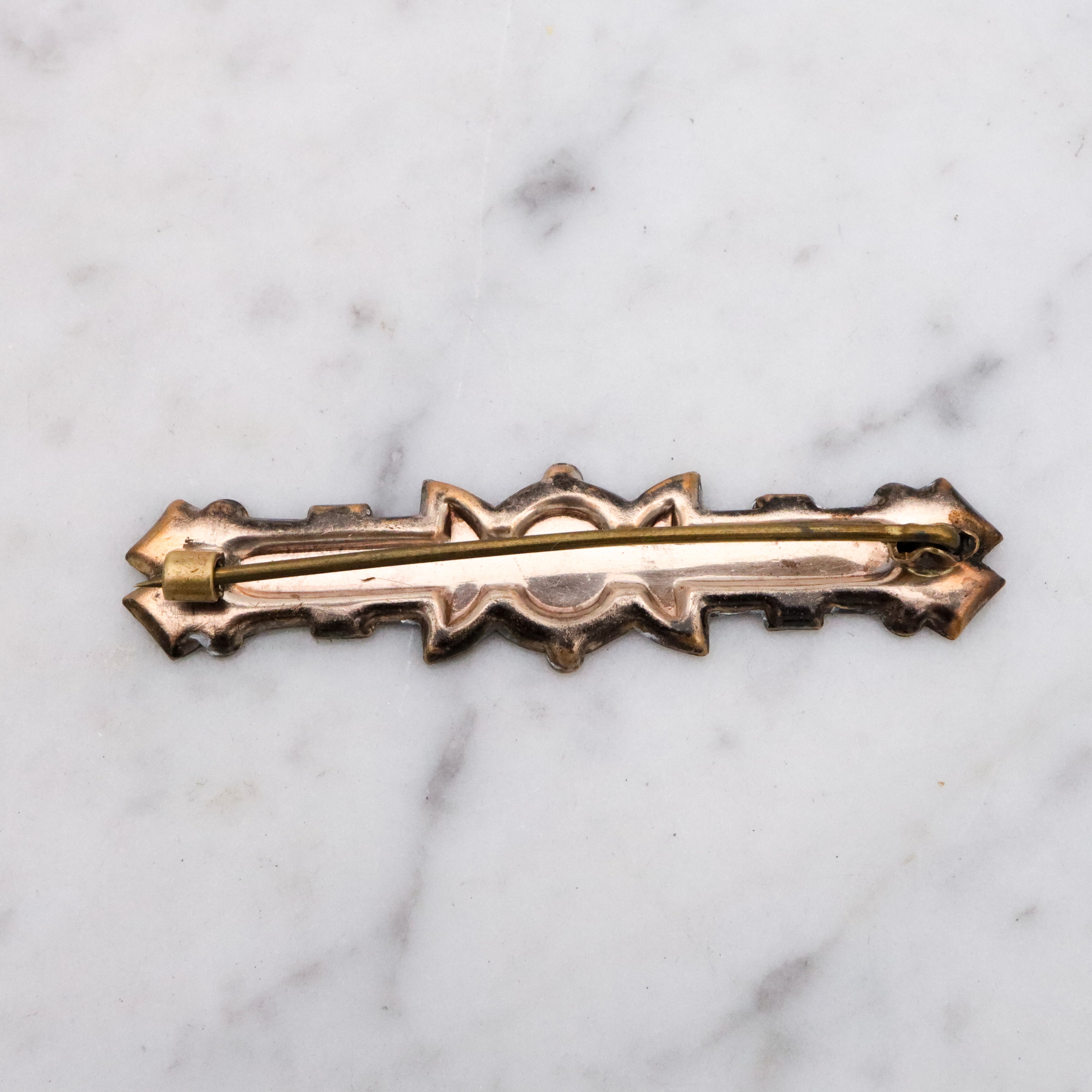 Antique Aesthetic era niello enamelled gold filled bar pin