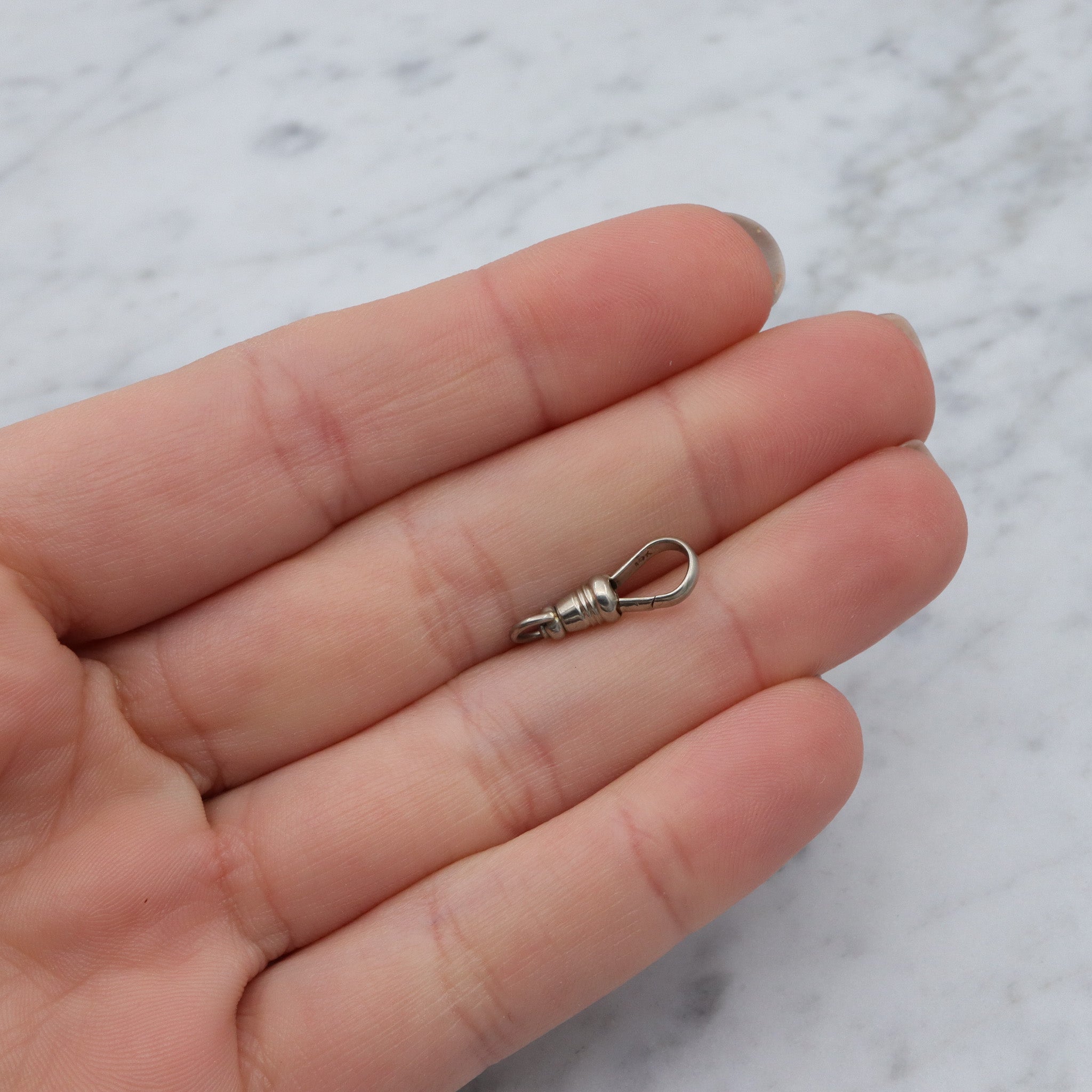 Antique petite 10k white gold dog clip necklace swiveling clasp