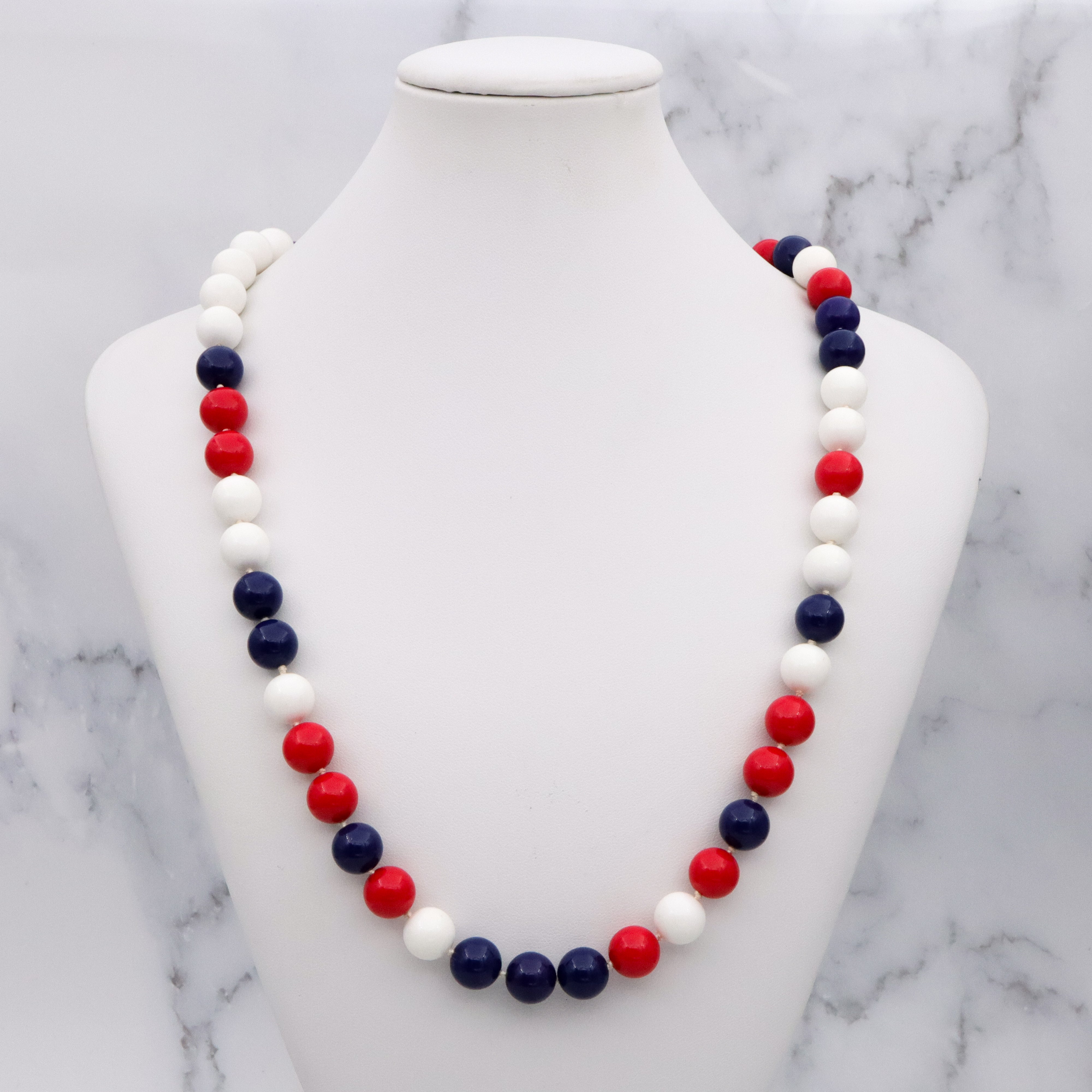 Retro Richelieu Patriotic red white blue beaded necklace