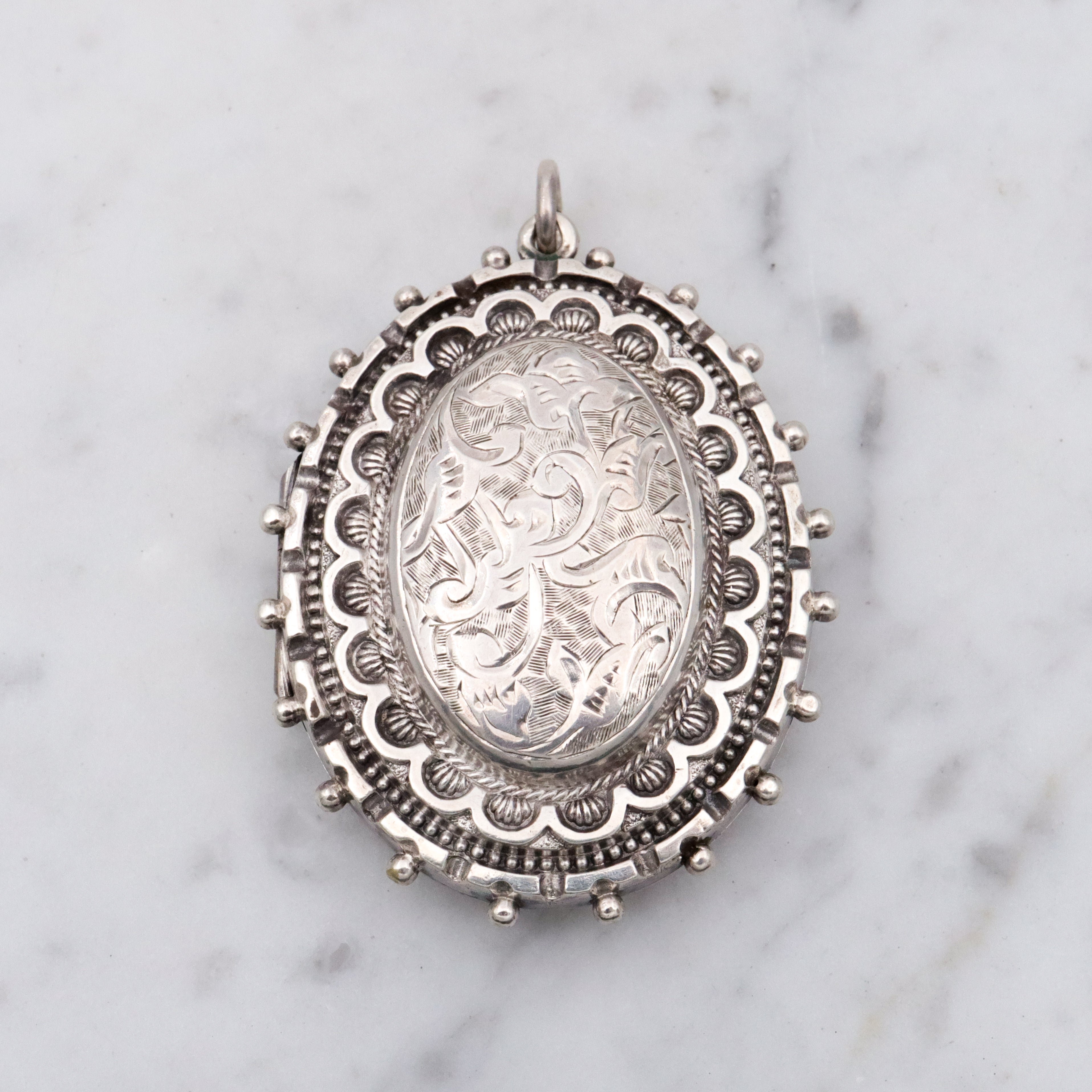 Antique Victorian Etruscan Revival English sterling large oval locket
