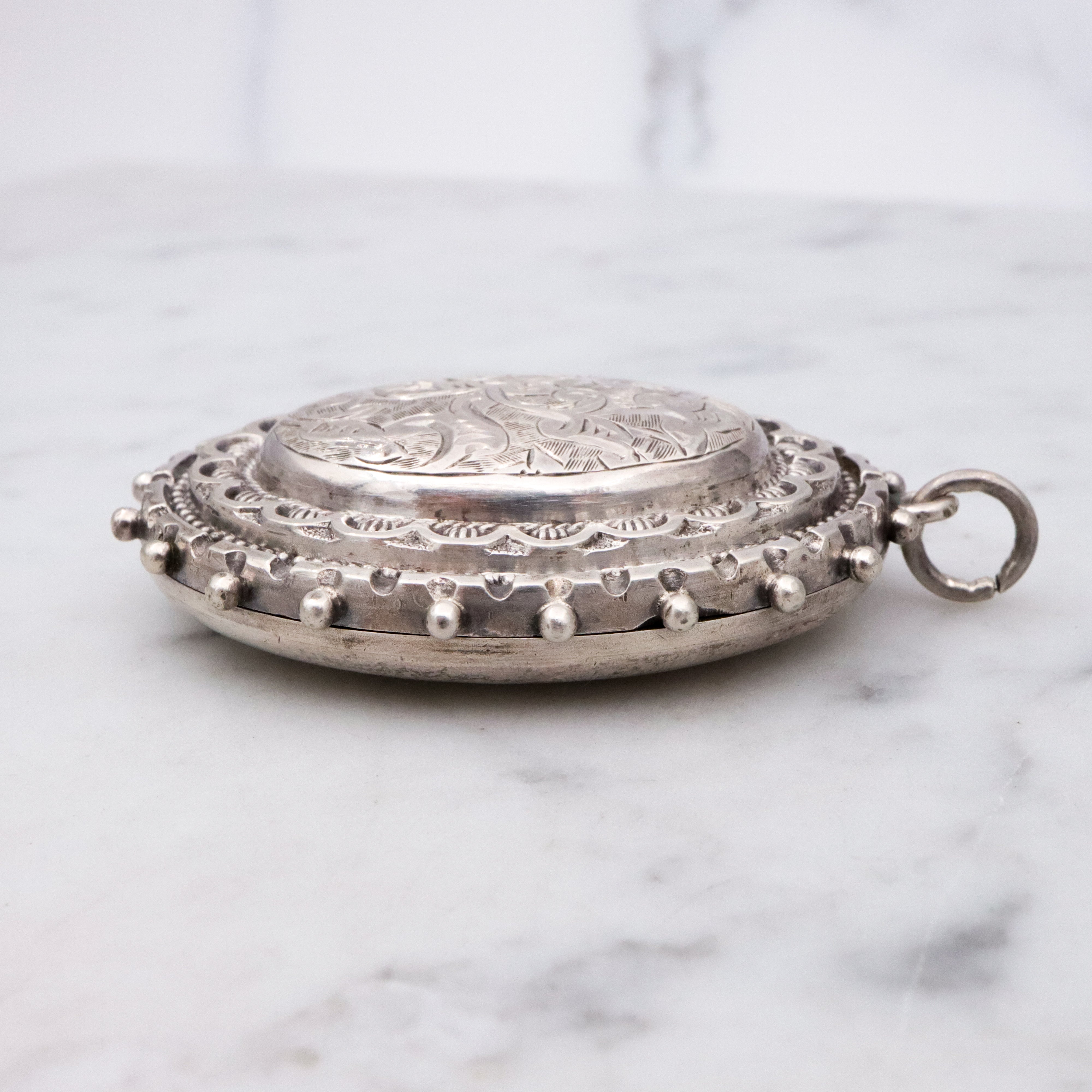 Antique Victorian Etruscan Revival English sterling large oval locket