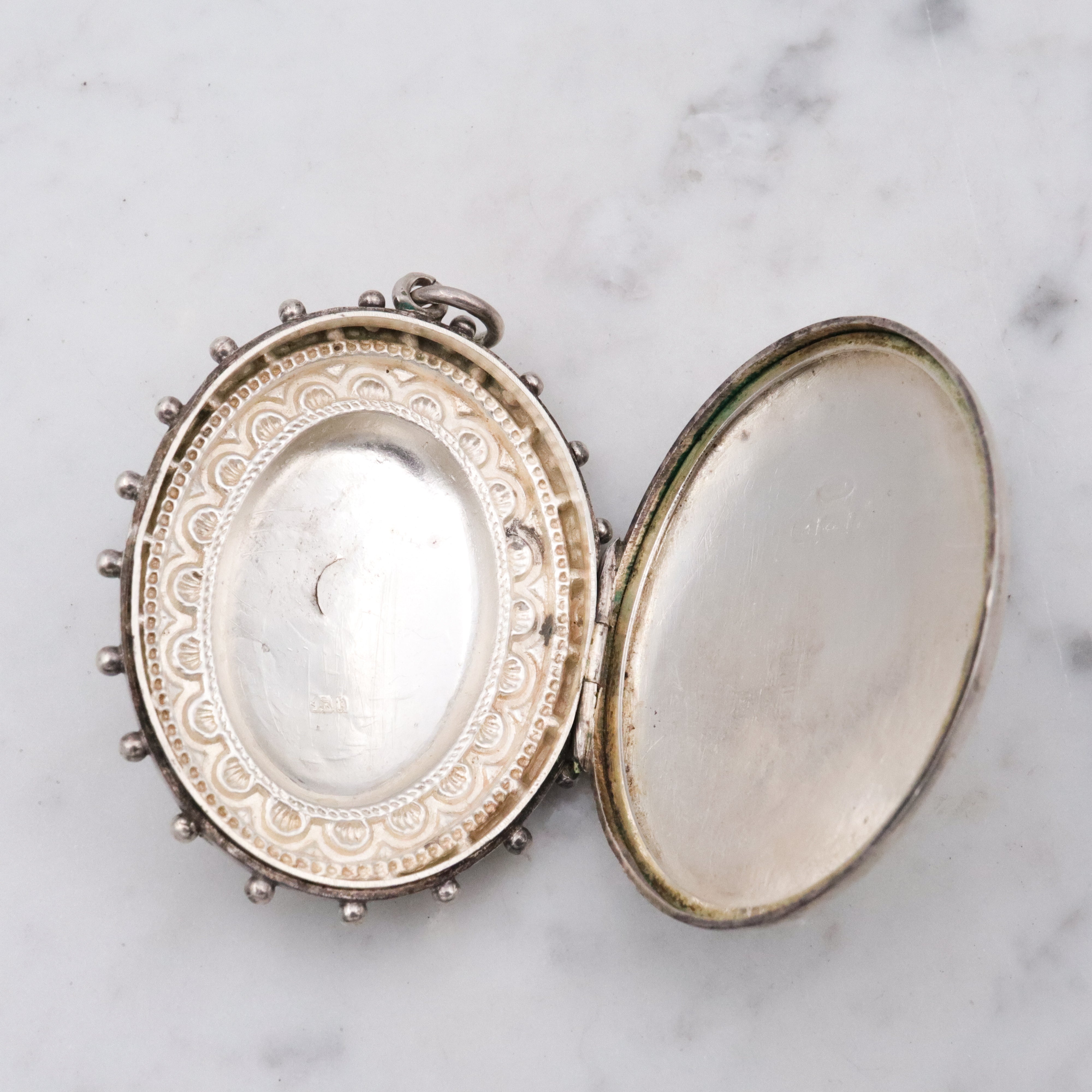 Antique Victorian Etruscan Revival English sterling large oval locket