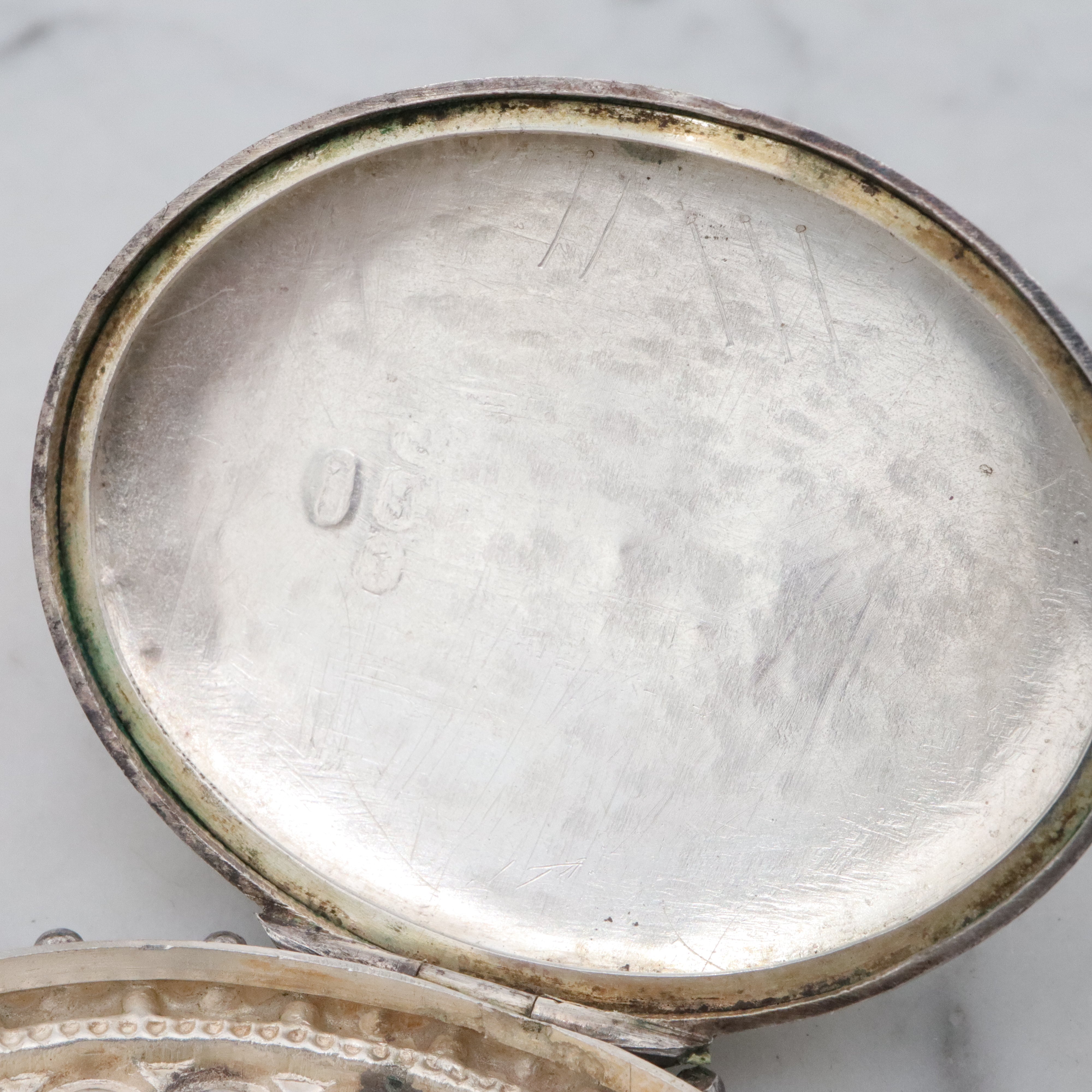 Antique Victorian Etruscan Revival English sterling large oval locket