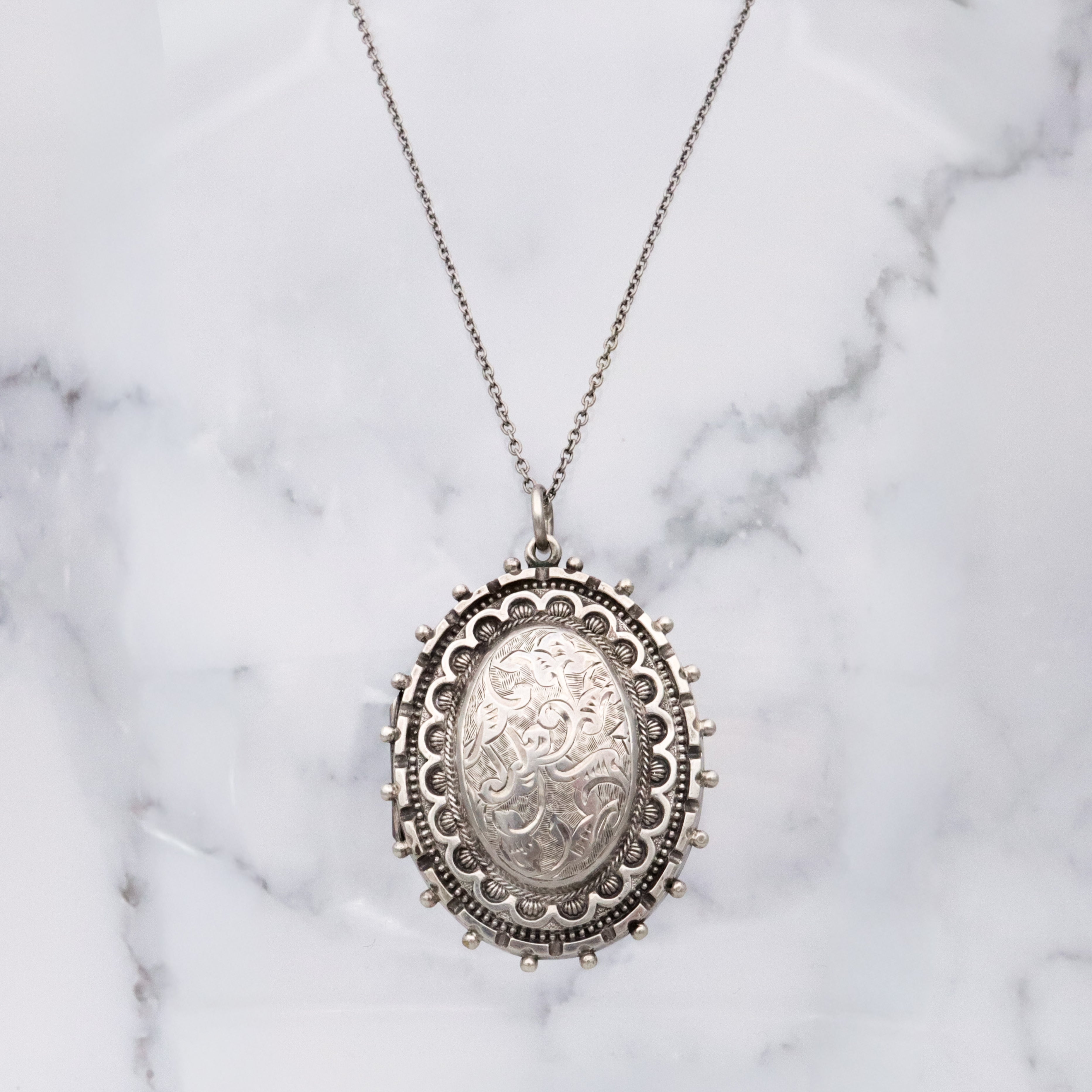 Antique Victorian Etruscan Revival English sterling large oval locket