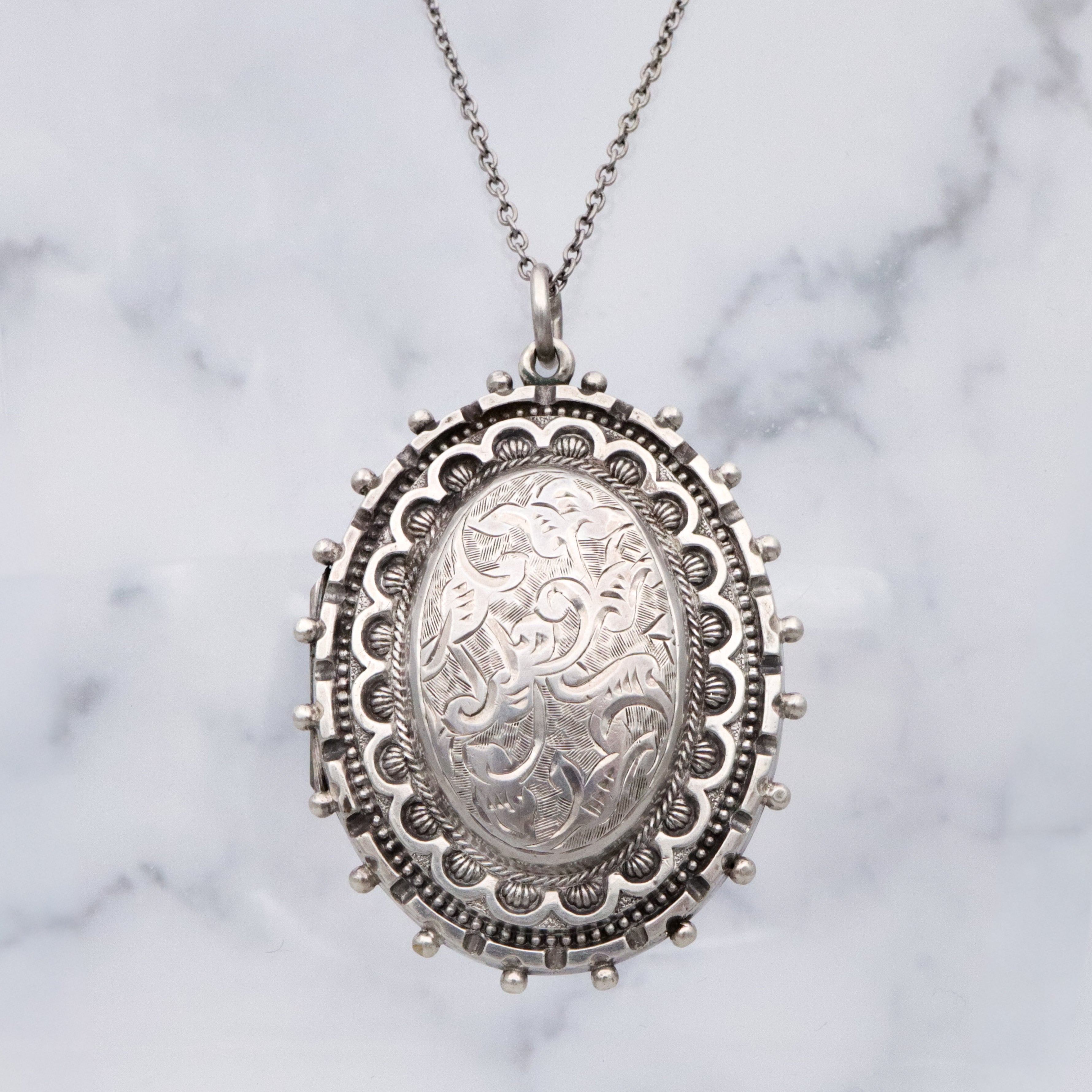 Antique Victorian Etruscan Revival English sterling large oval locket