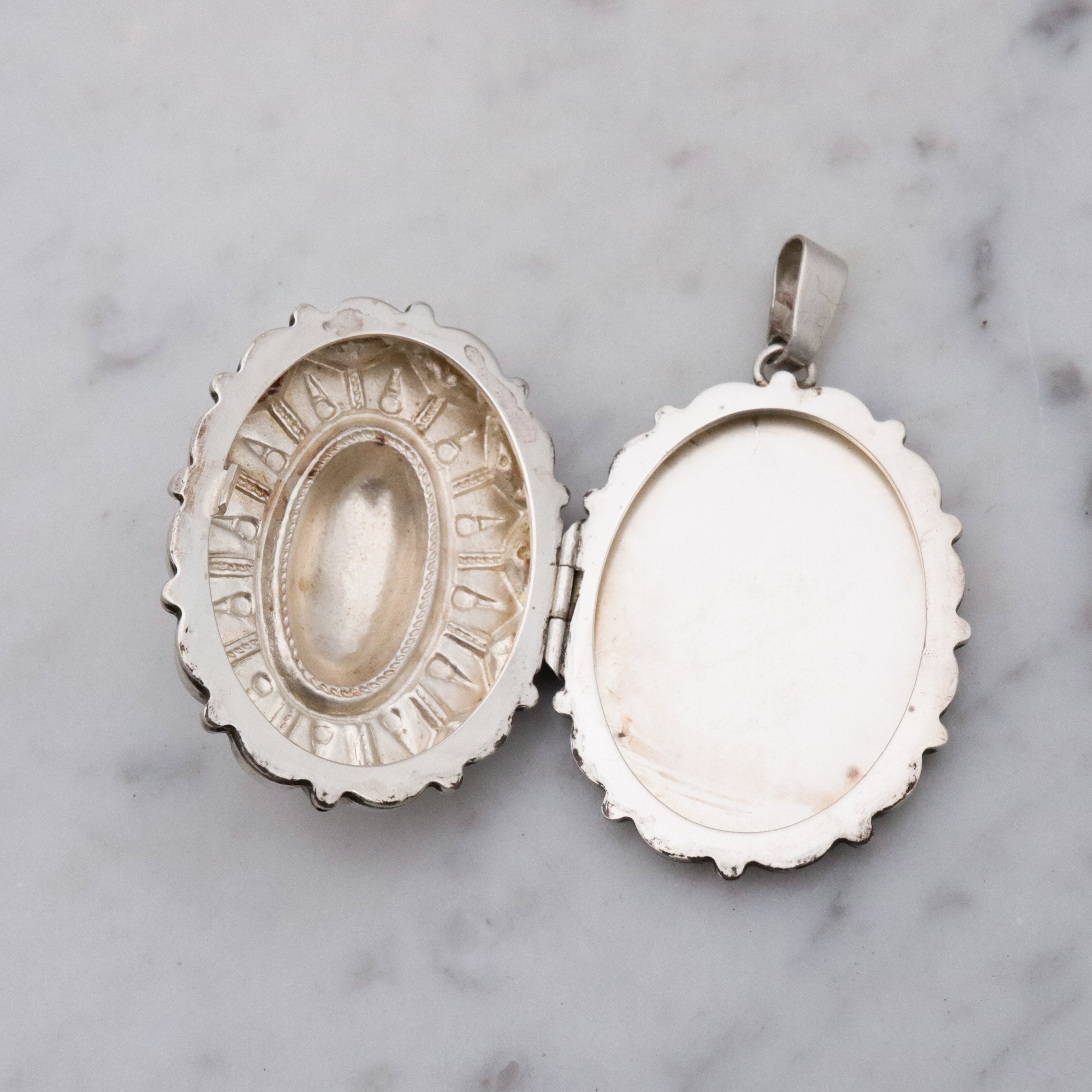 Victorian Revival sterling silver Etruscan style pendant locket