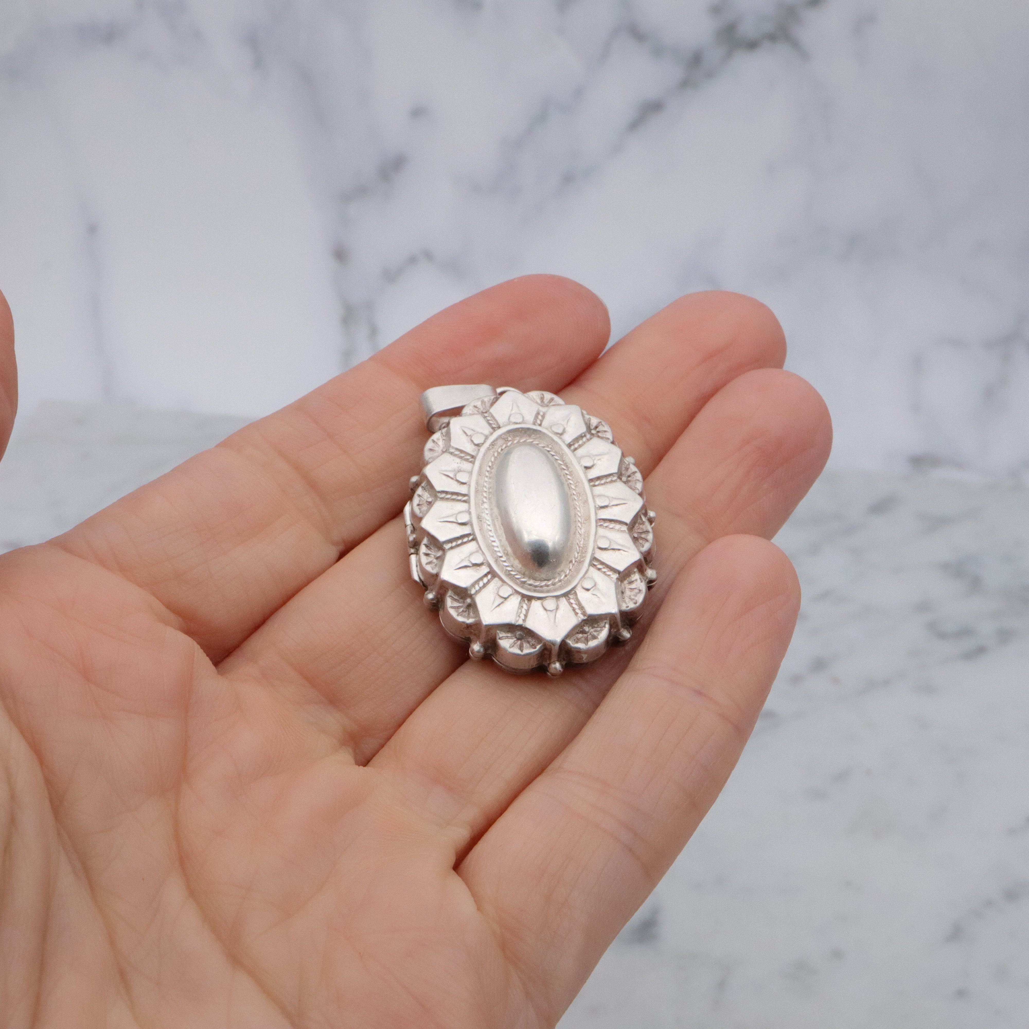 Victorian Revival sterling silver Etruscan style pendant locket