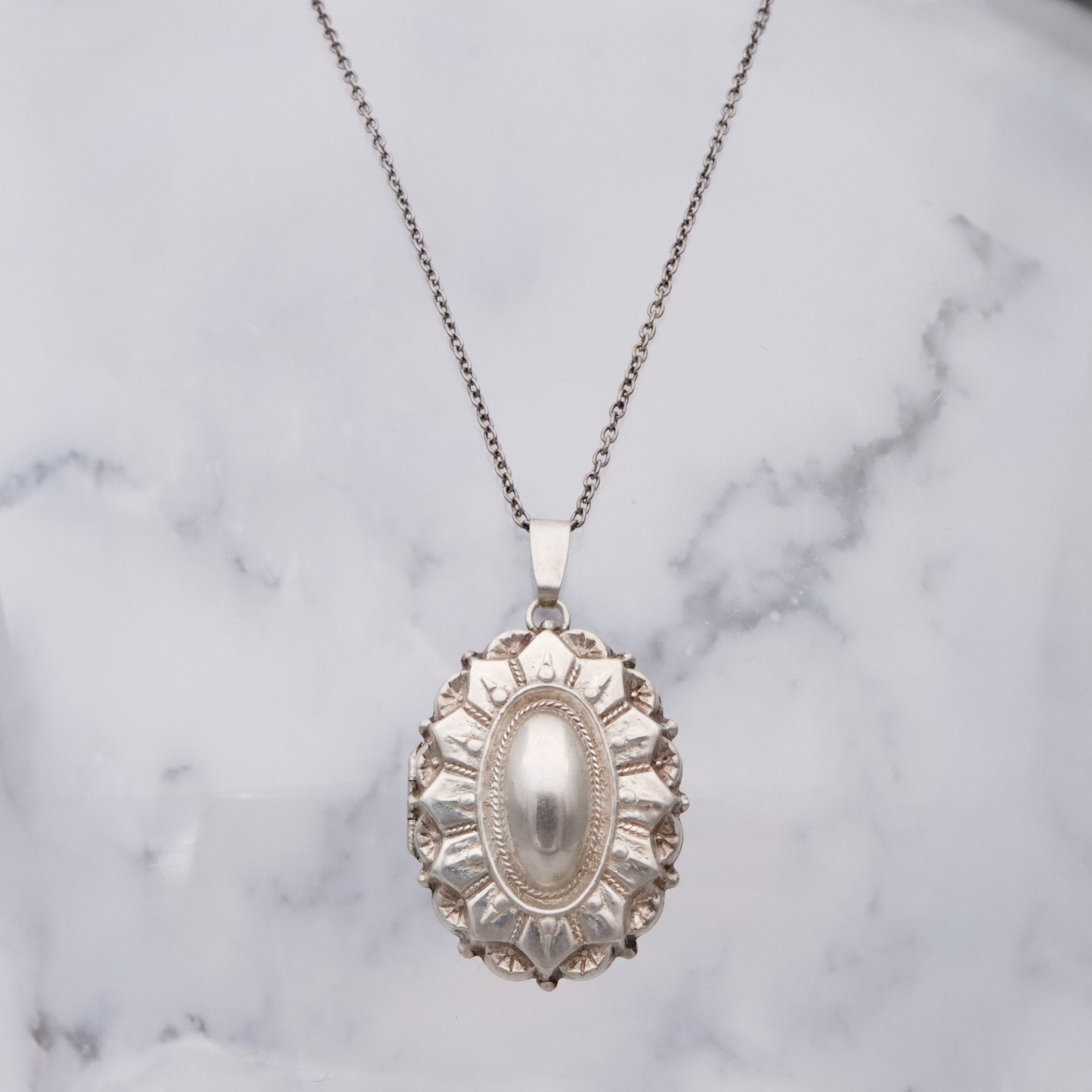 Victorian Revival sterling silver Etruscan style pendant locket
