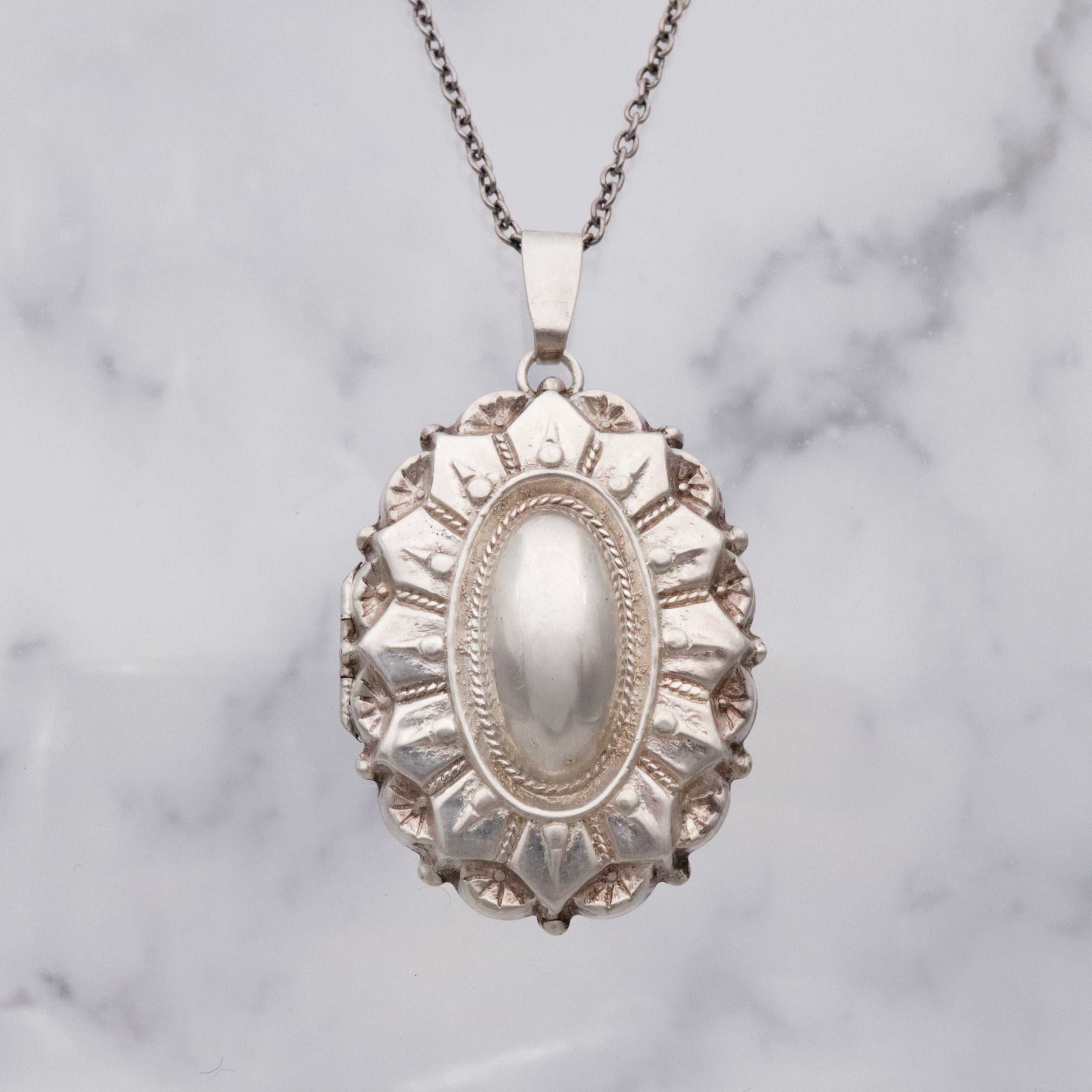 Victorian Revival sterling silver Etruscan style pendant locket