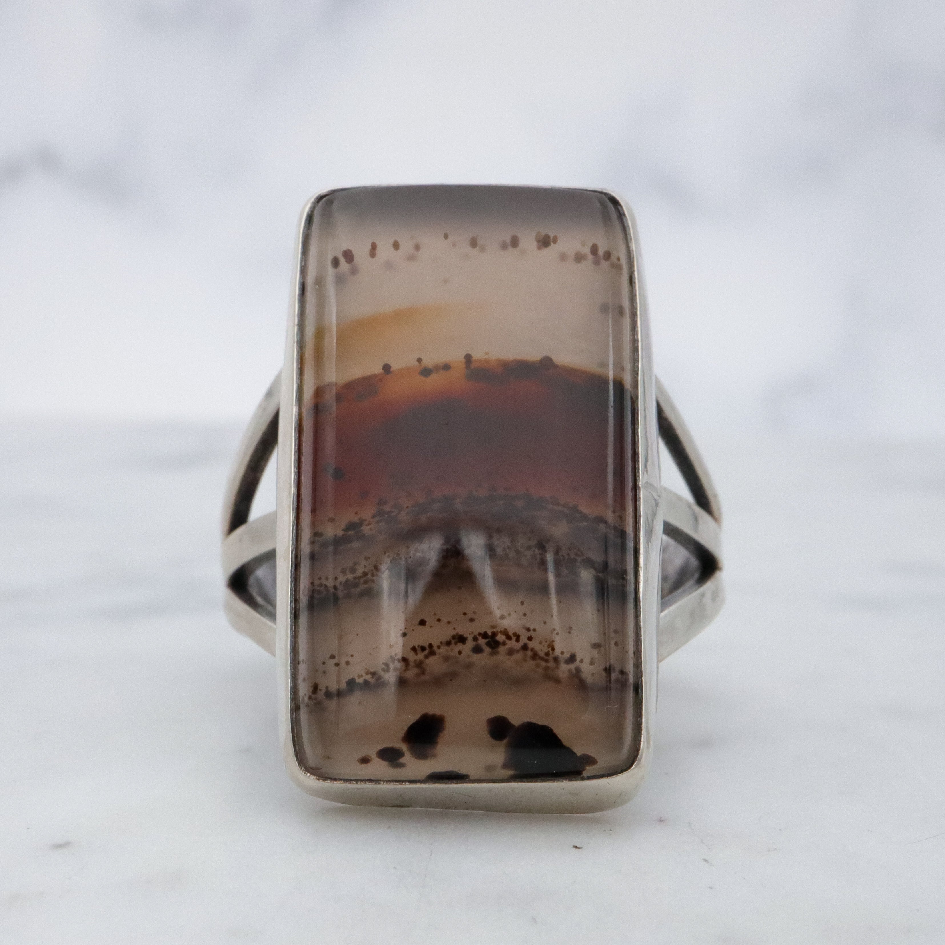 Vintage Navajo banded agate chunky sterling ring, size 11