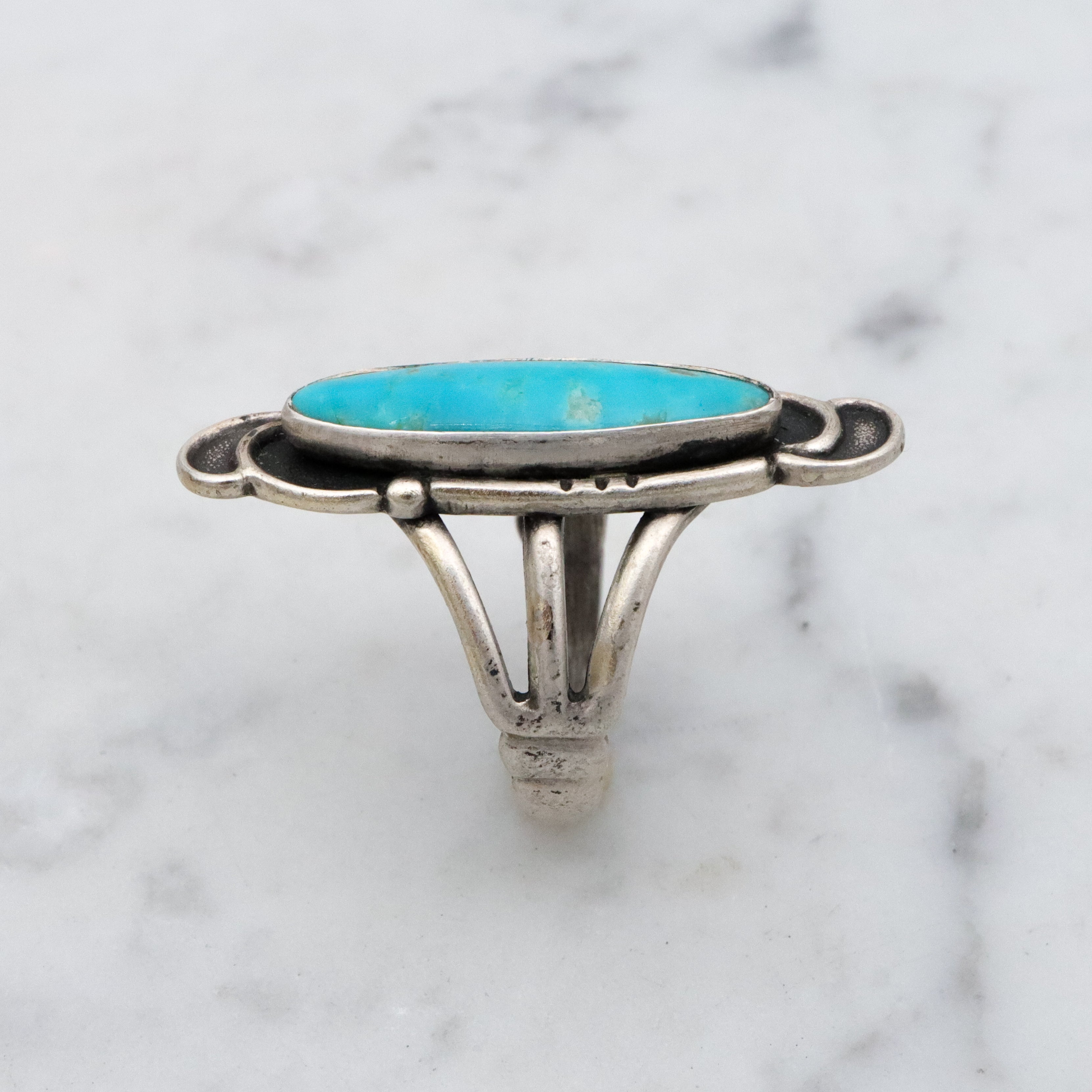 Vintage Navajo turquoise sterling navette ring, size 5