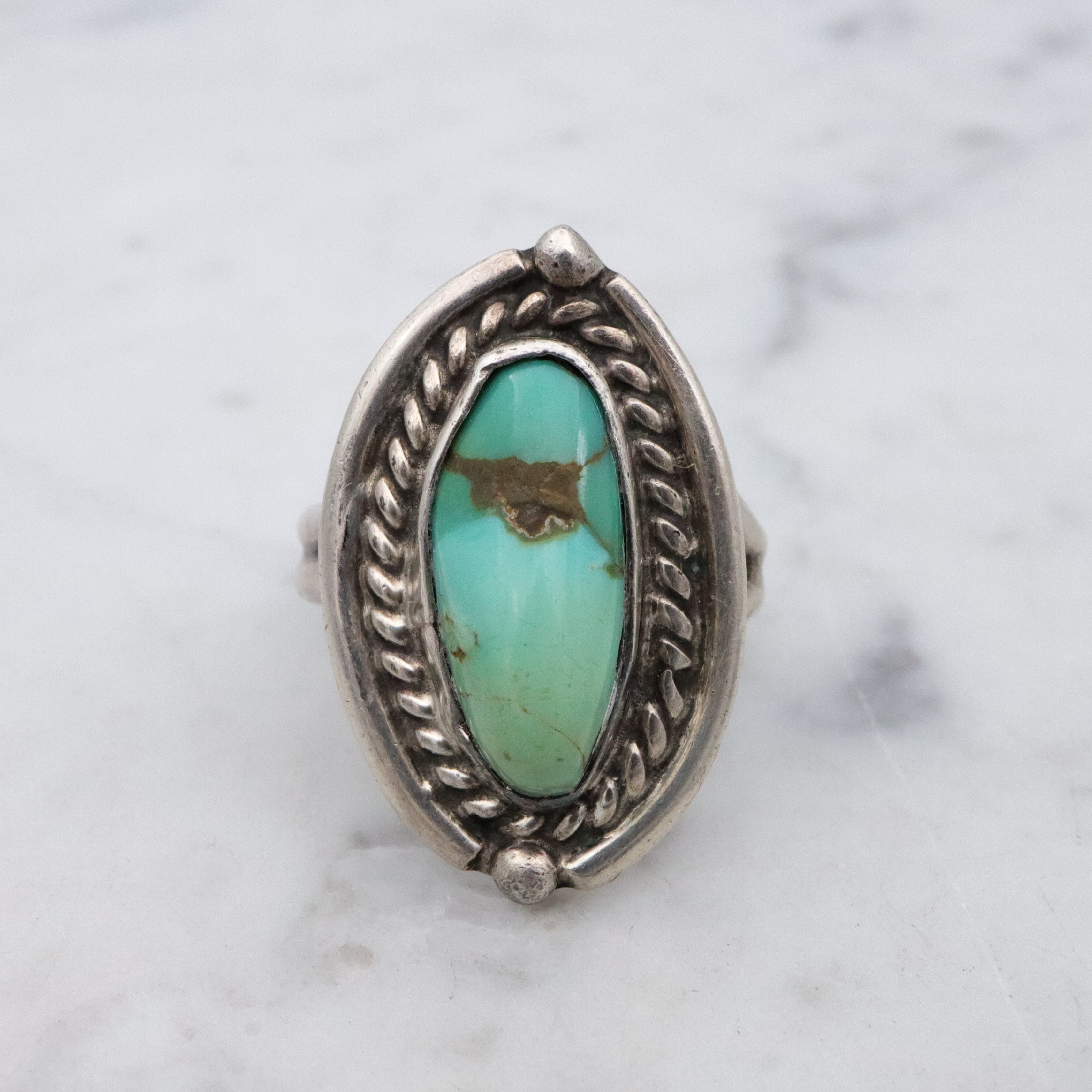 Vintage handmade Navajo sterling turquoise ring, size 6.5
