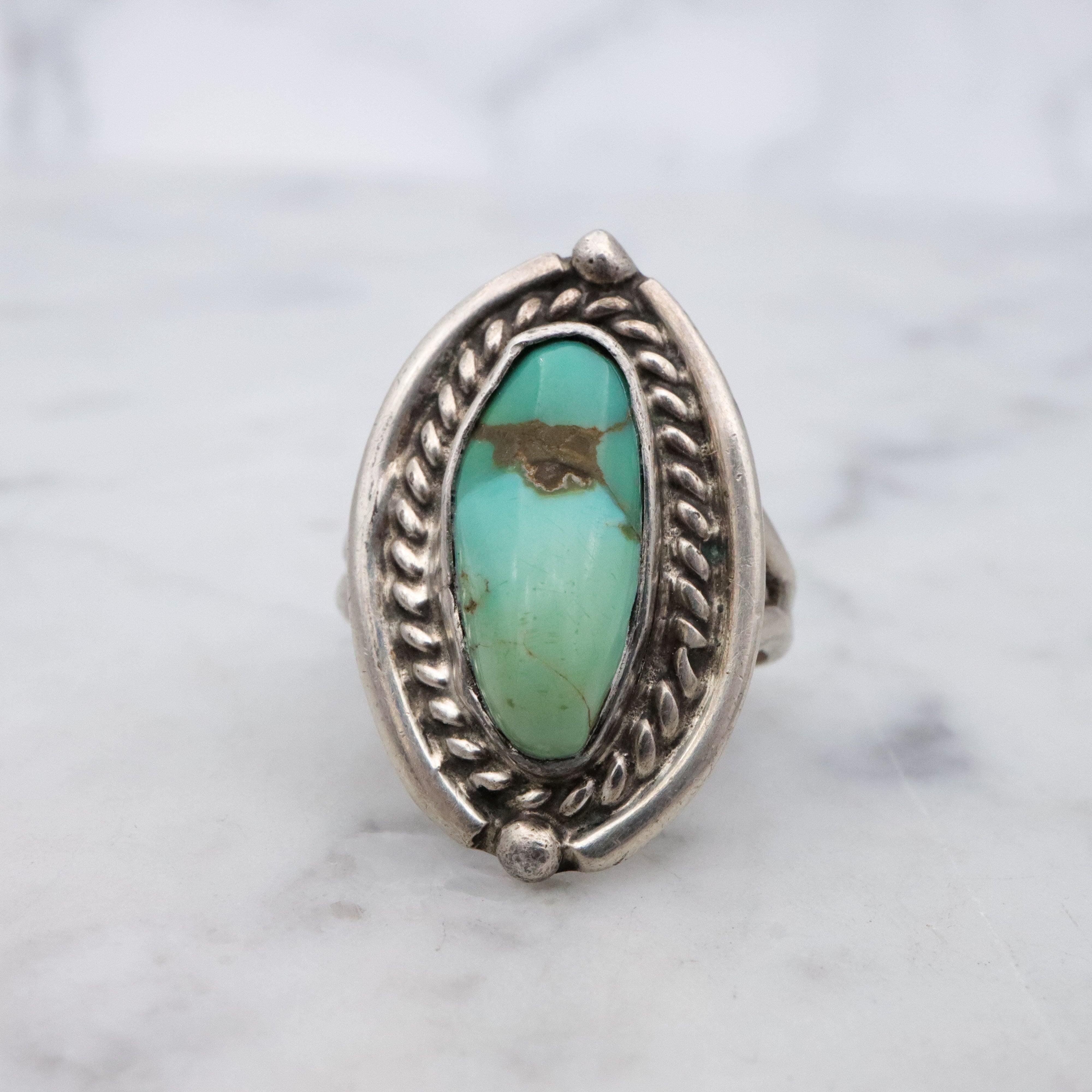 Vintage handmade Navajo sterling turquoise ring, size 6.5