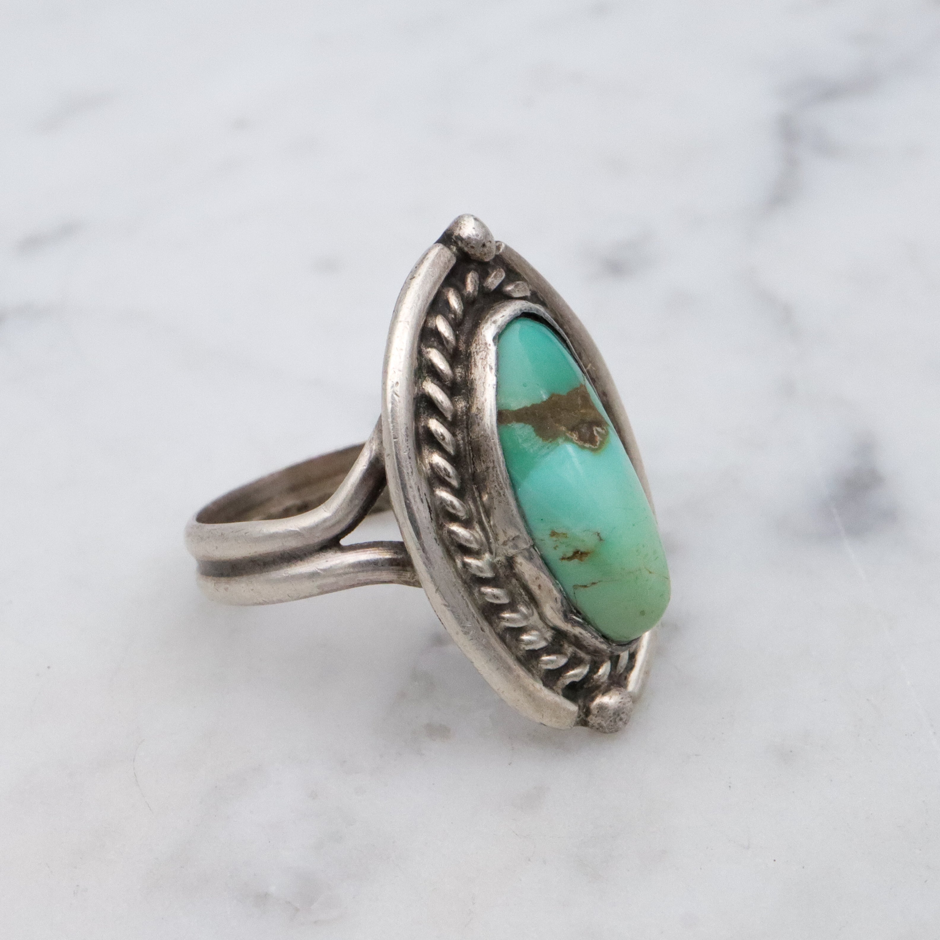 Vintage handmade Navajo sterling turquoise ring, size 6.5