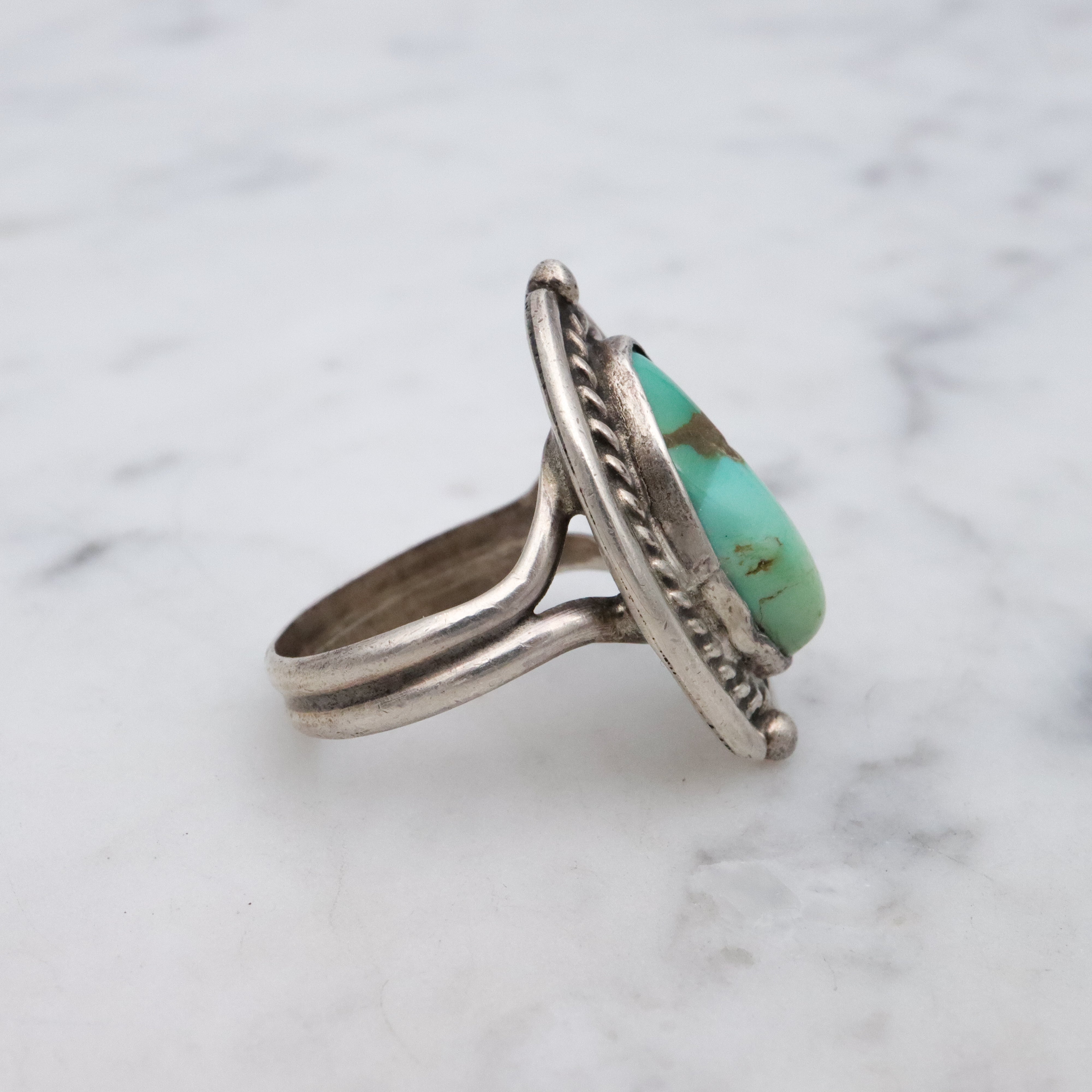 Vintage handmade Navajo sterling turquoise ring, size 6.5
