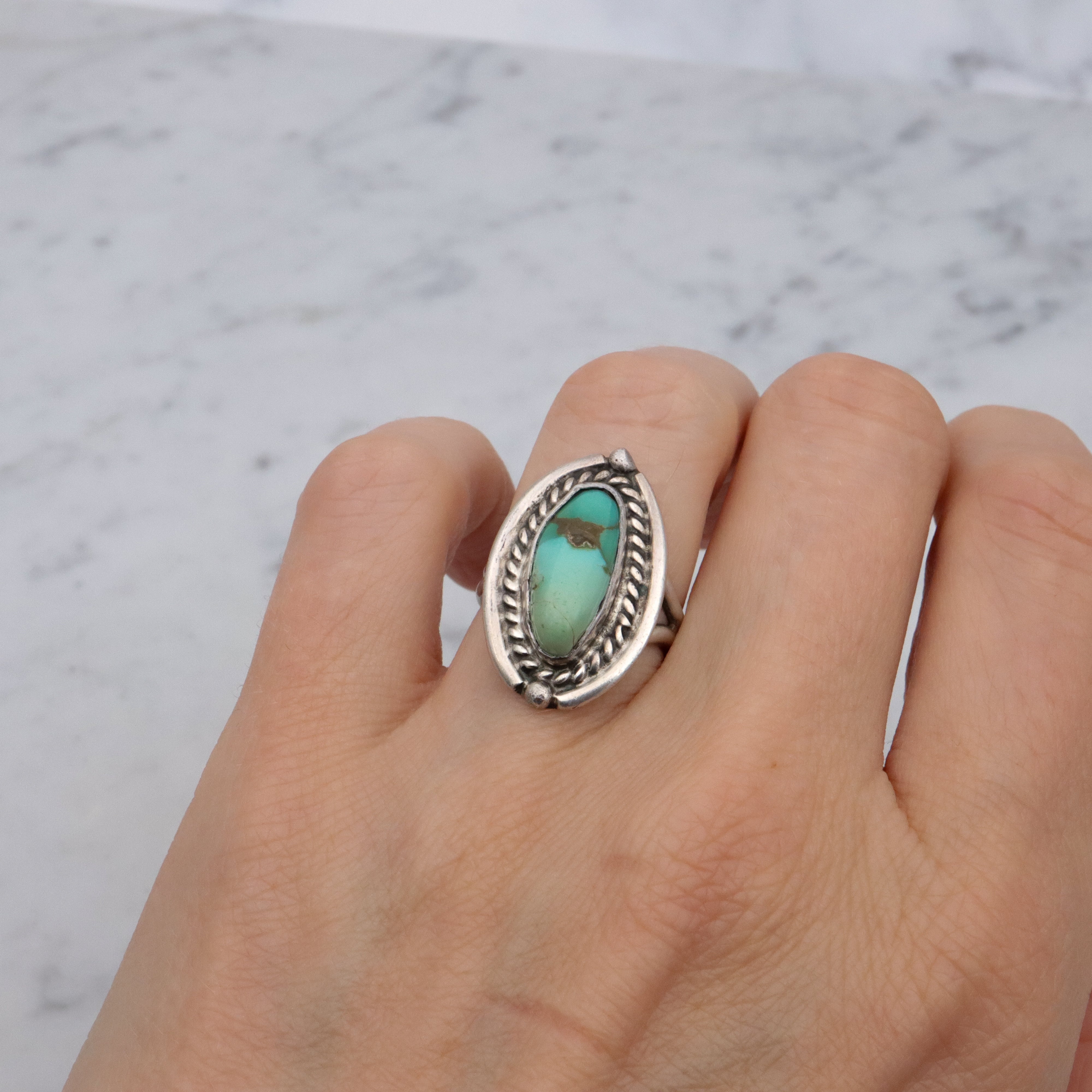 Vintage handmade Navajo sterling turquoise ring, size 6.5