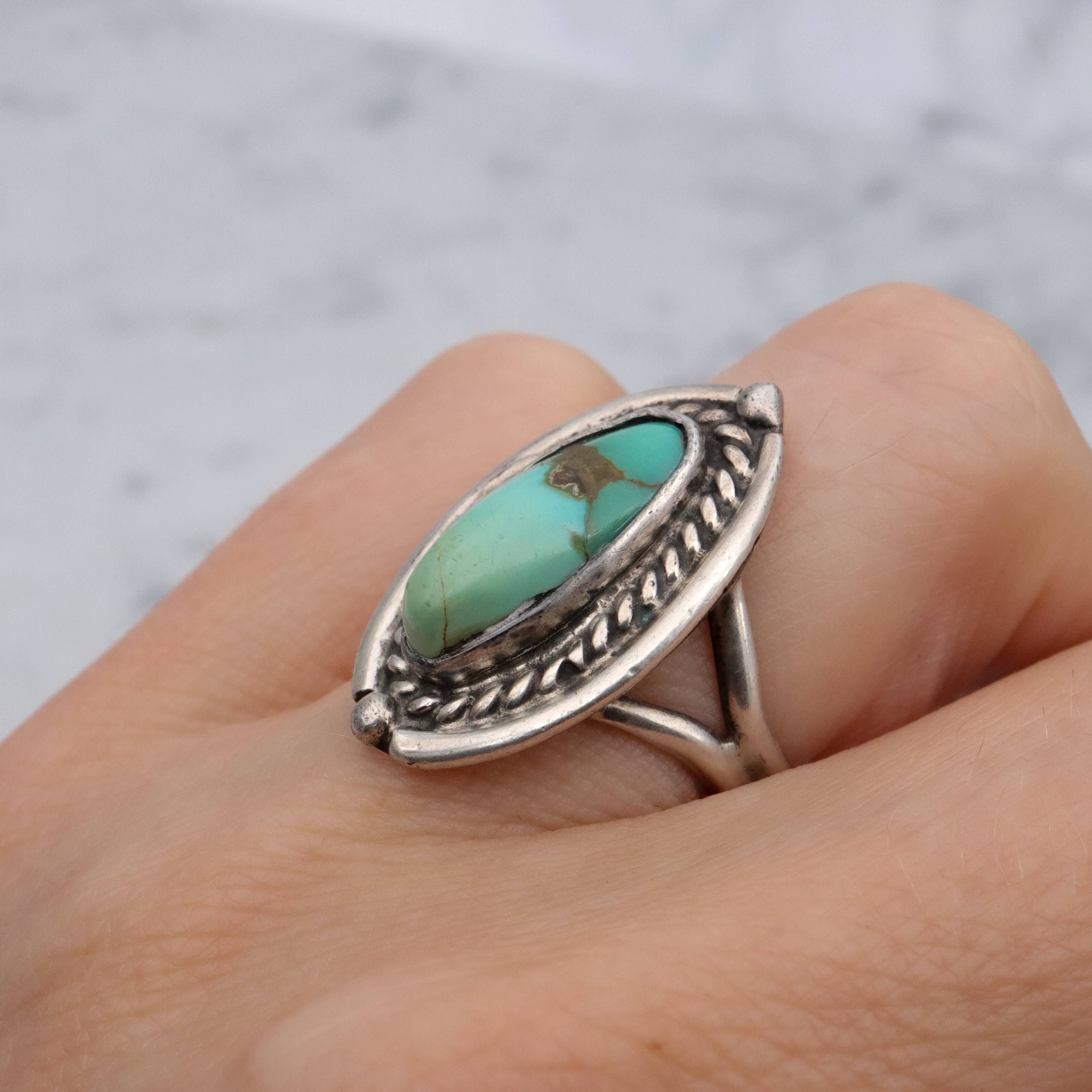 Vintage handmade Navajo sterling turquoise ring, size 6.5