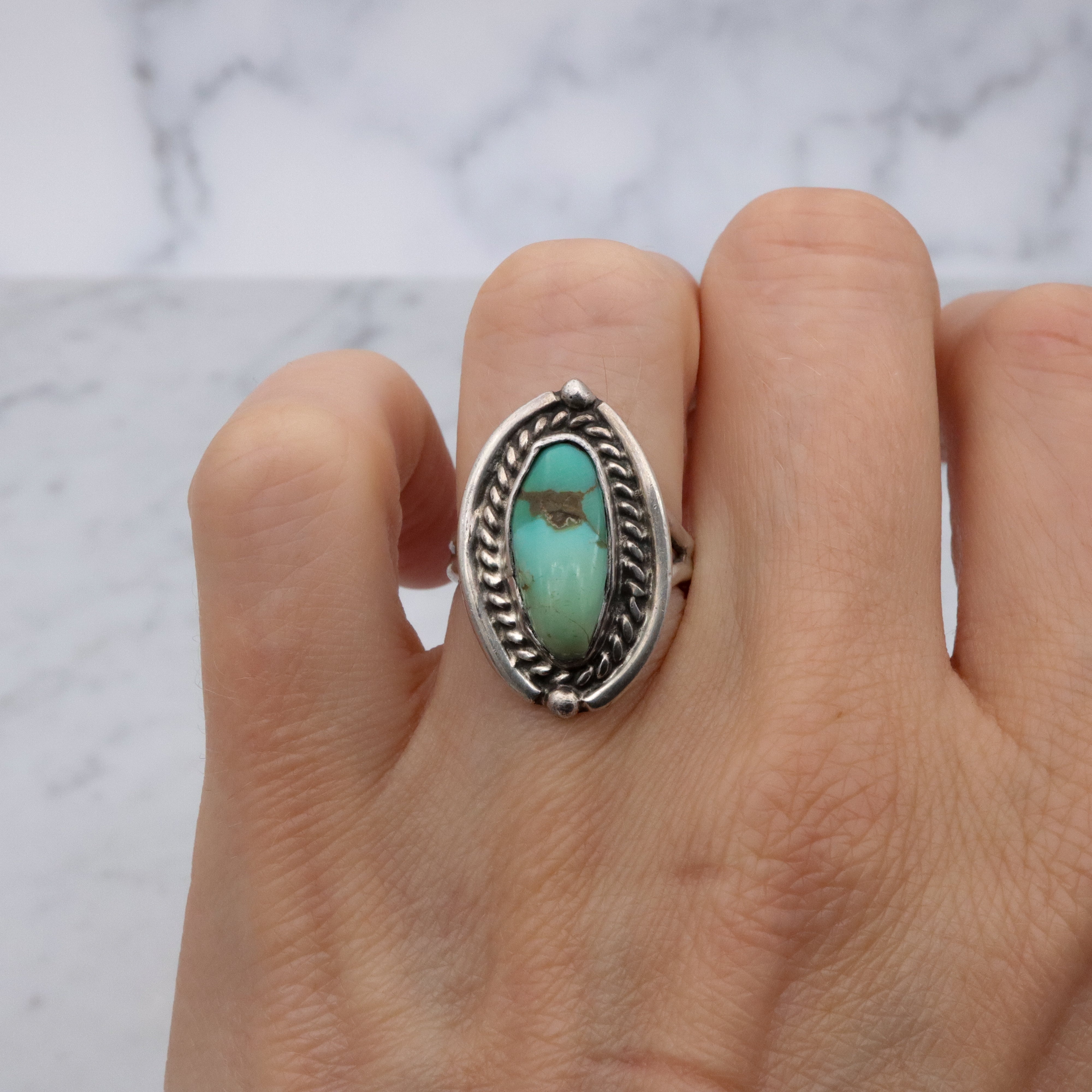 Vintage handmade Navajo sterling turquoise ring, size 6.5