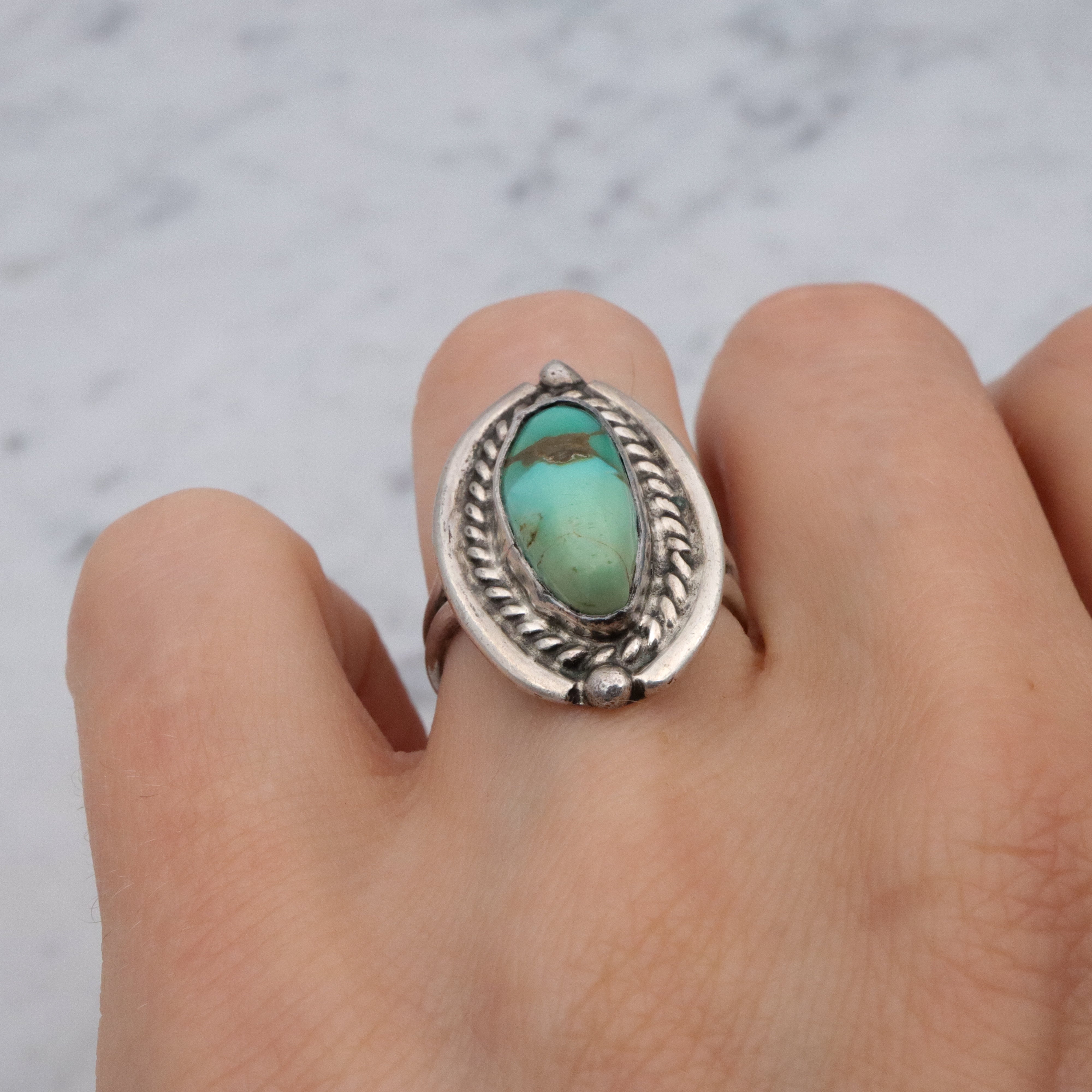 Vintage handmade Navajo sterling turquoise ring, size 6.5