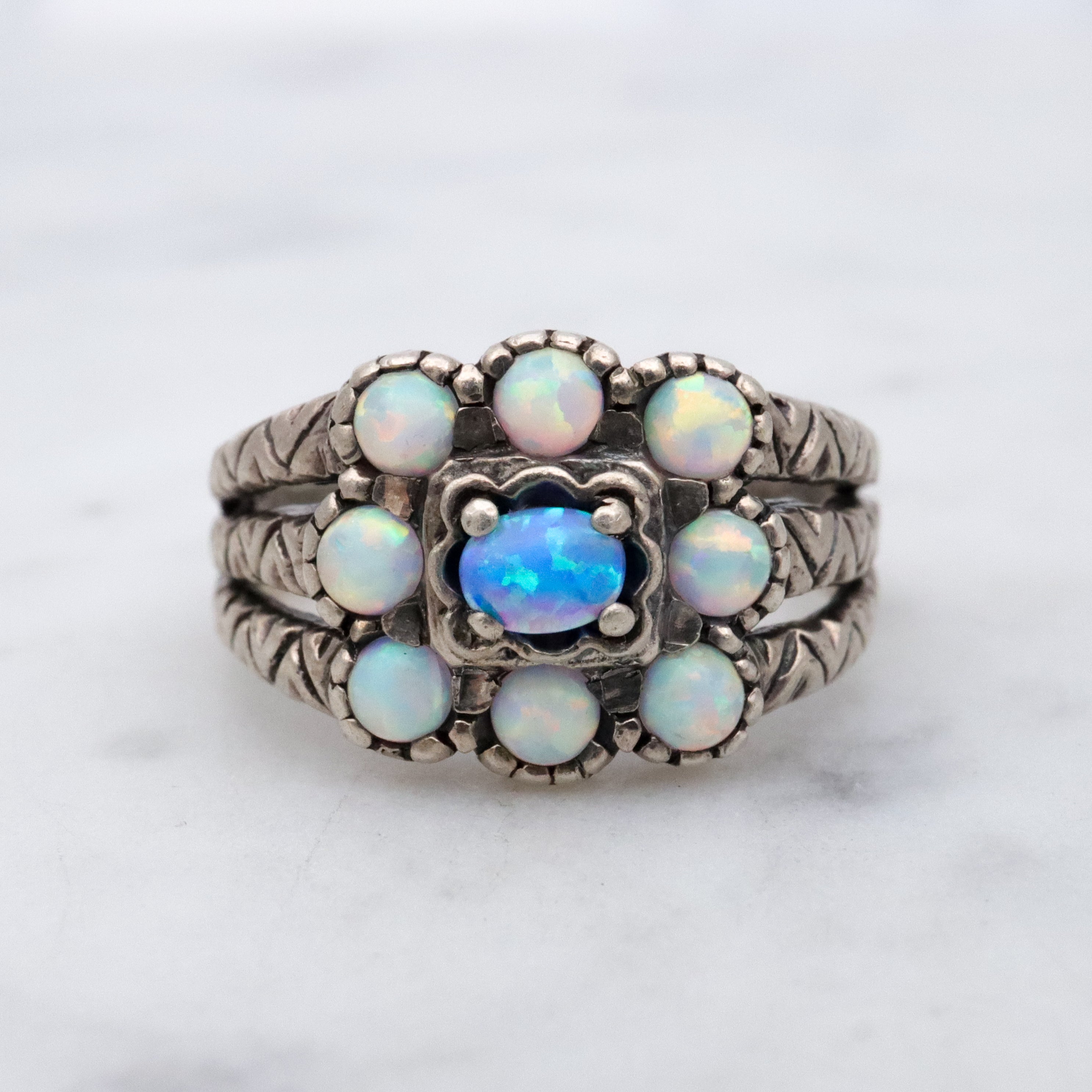 Retro vintage sterling opal ring, size 5.5