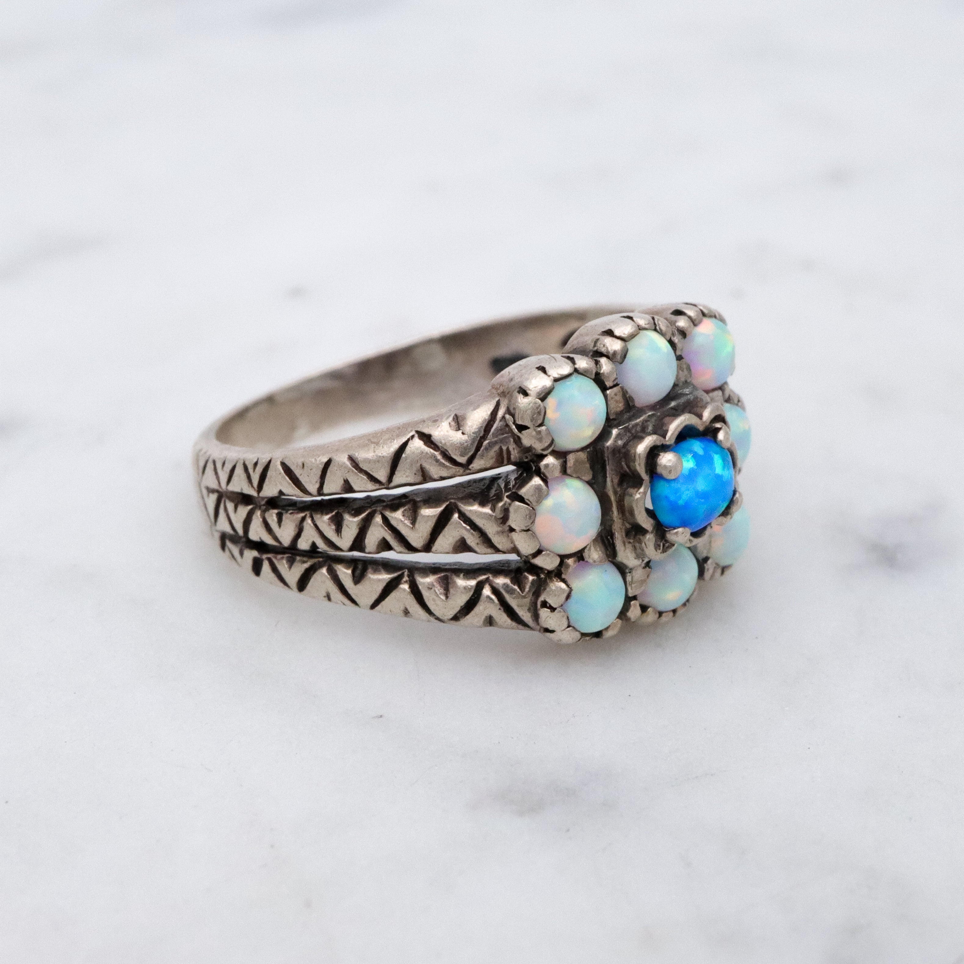 Retro vintage sterling opal ring, size 5.5