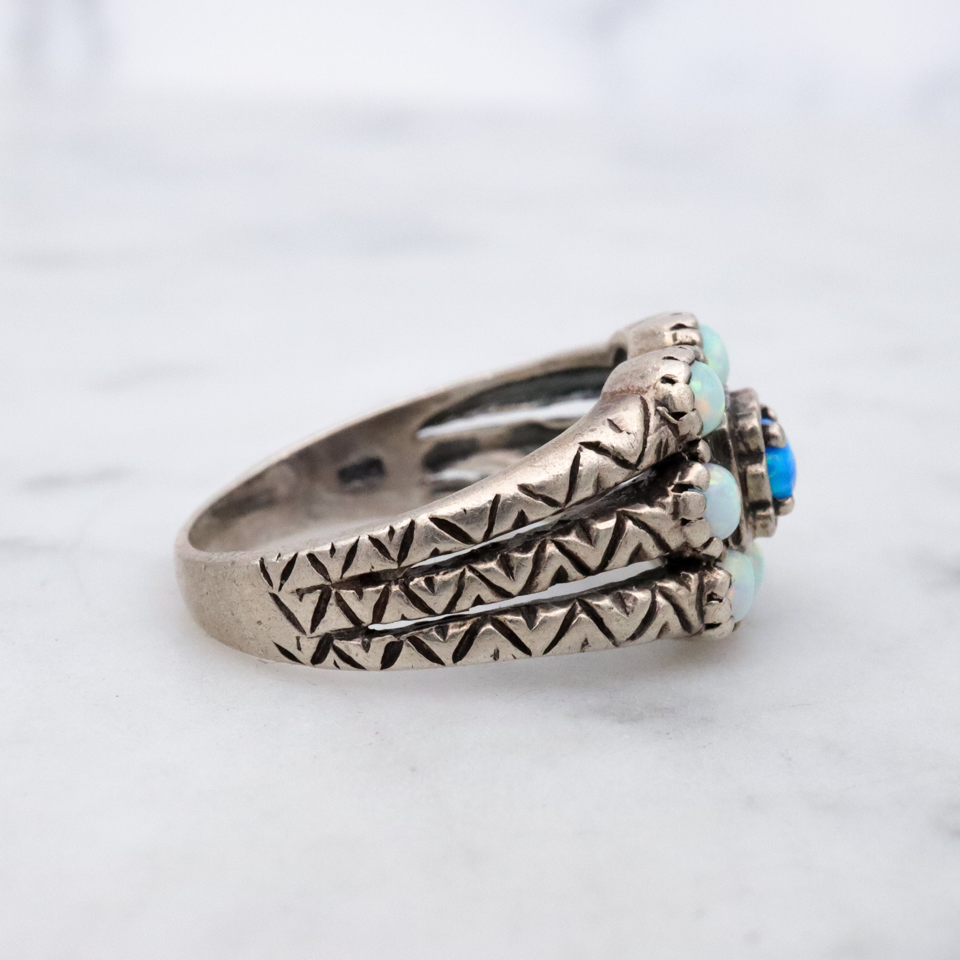 Retro vintage sterling opal ring, size 5.5