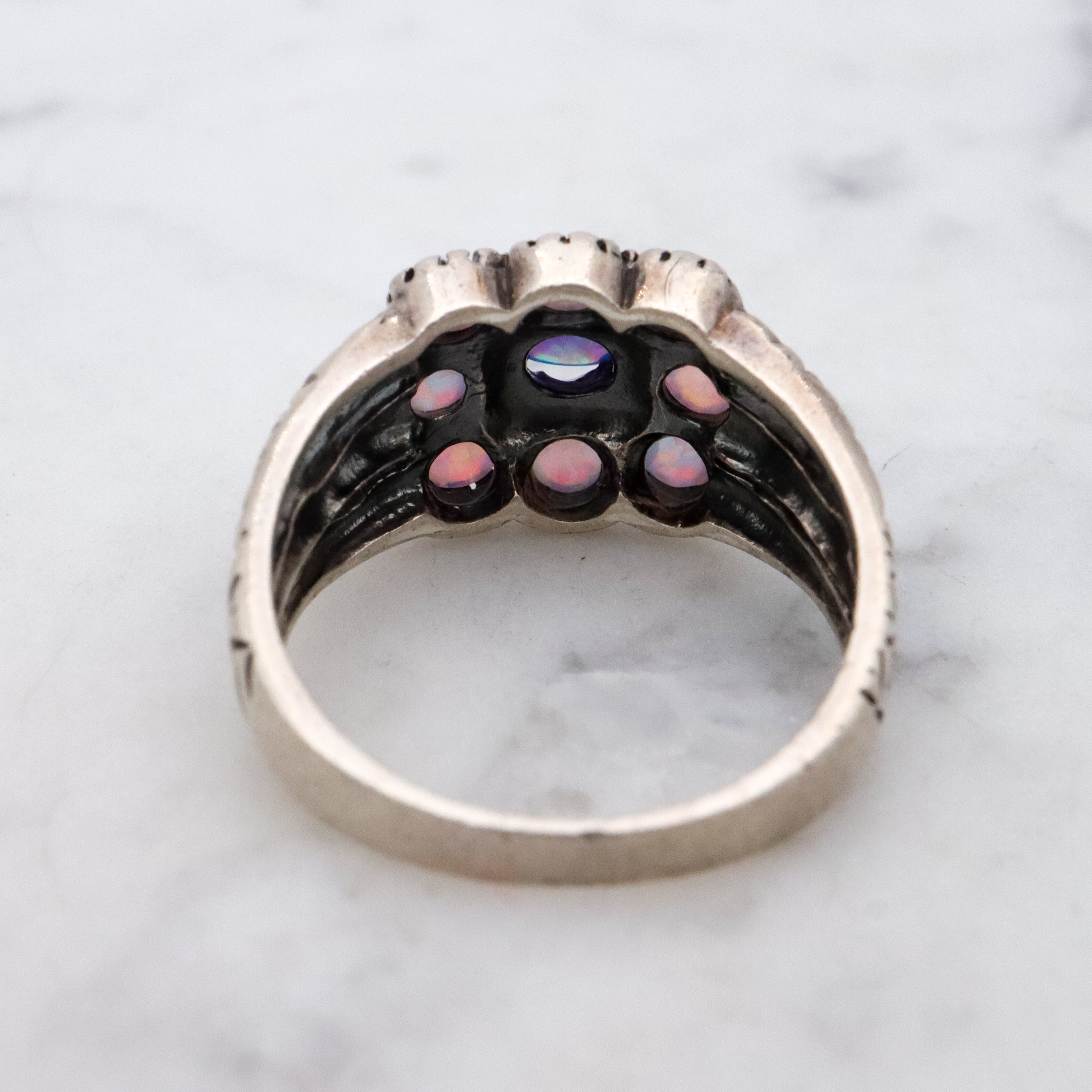 Retro vintage sterling opal ring, size 5.5