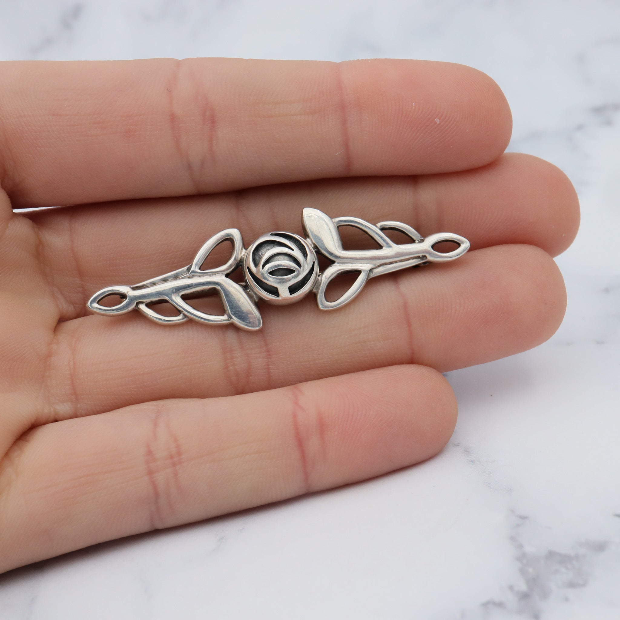 Vintage sterling Celtic rose bar brooch
