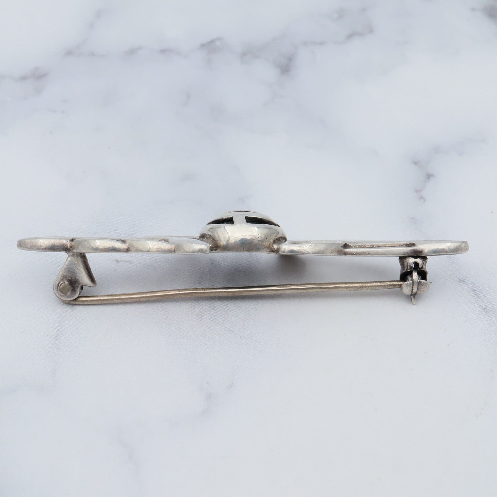 Vintage sterling Celtic rose bar brooch