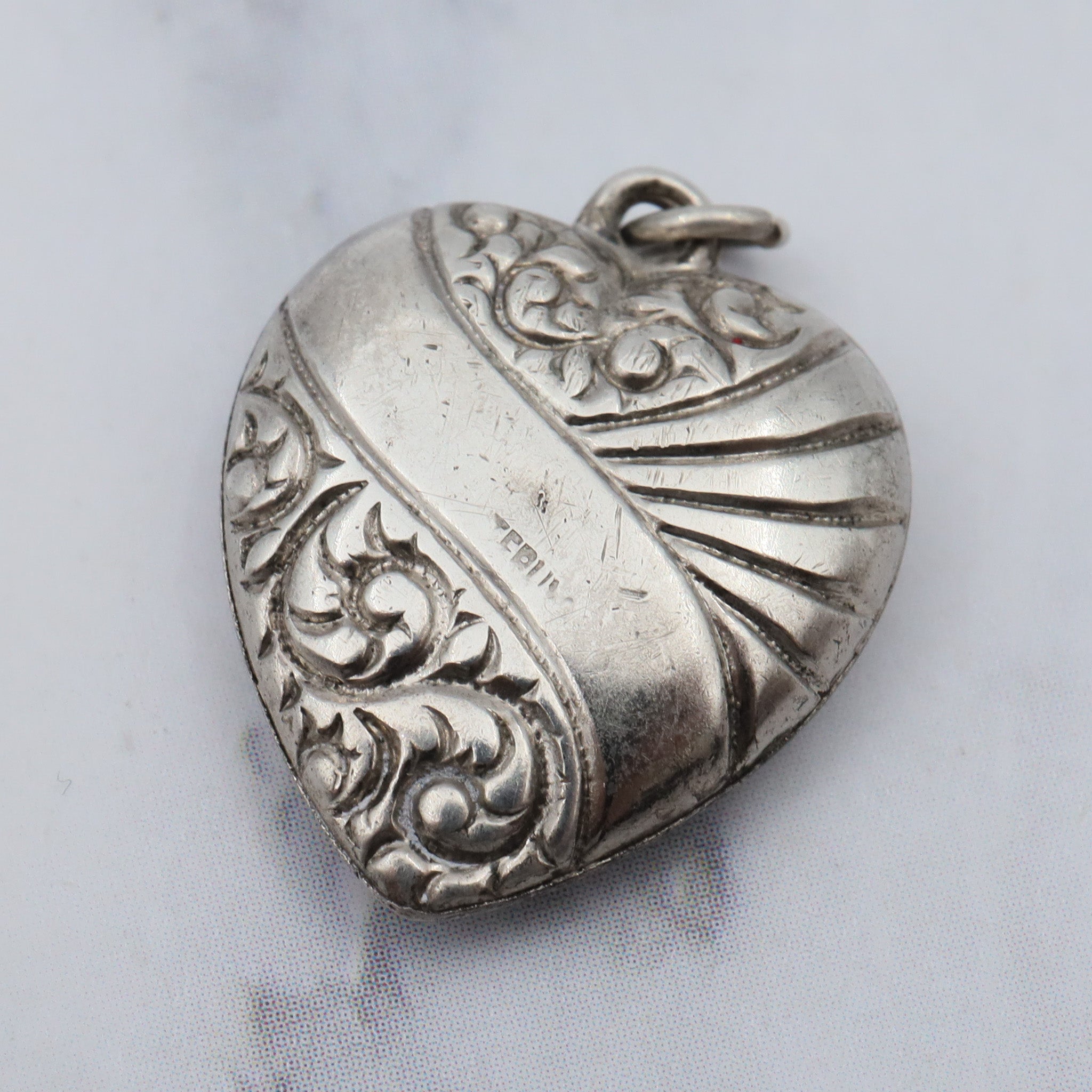 Antique Victorian sterling engraved puffy heart charm