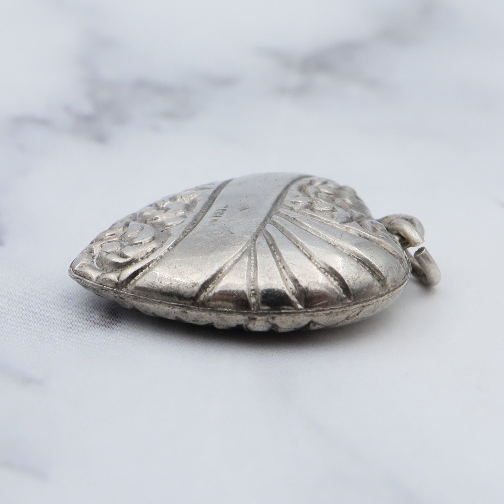 Antique Victorian sterling engraved puffy heart charm