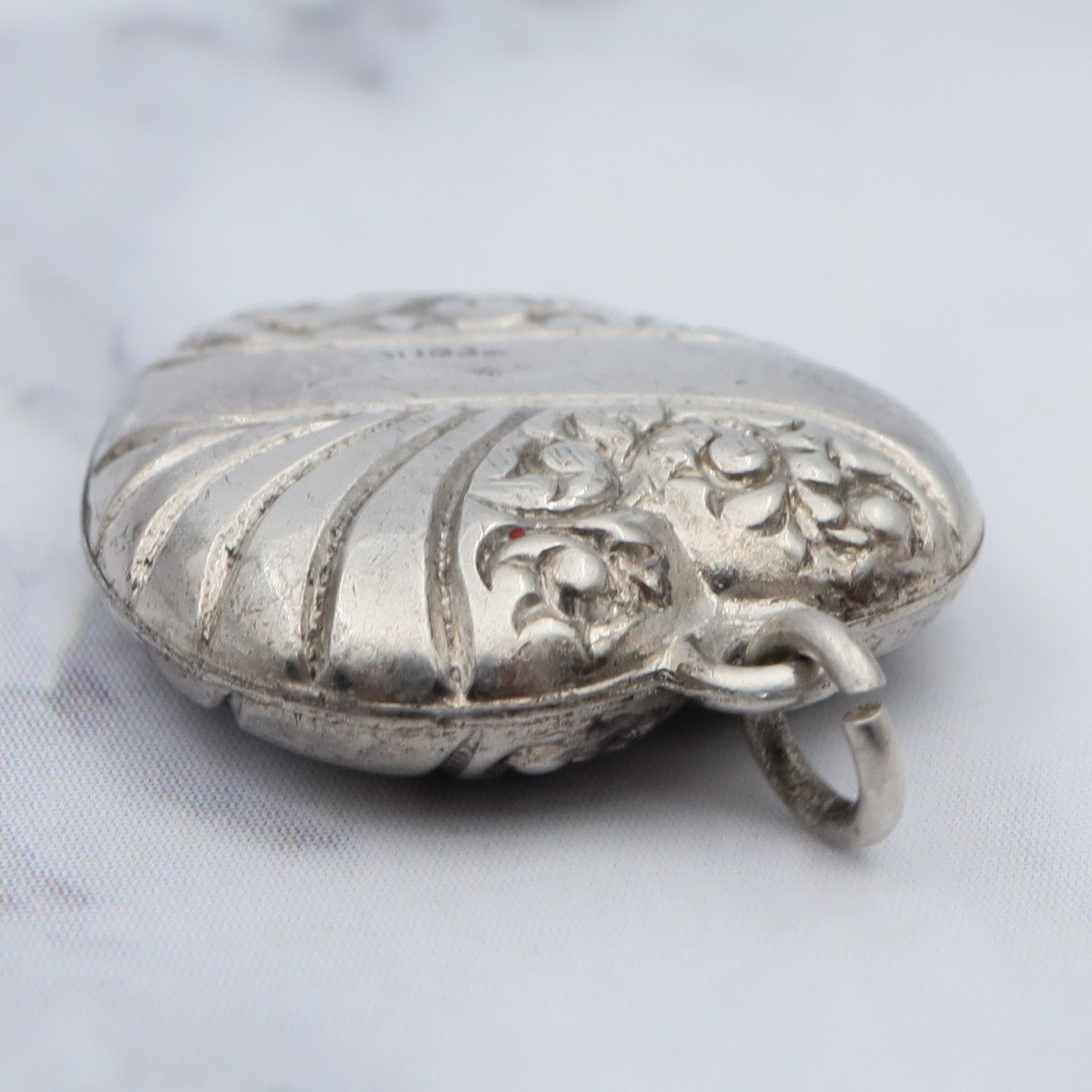 Antique Victorian sterling engraved puffy heart charm