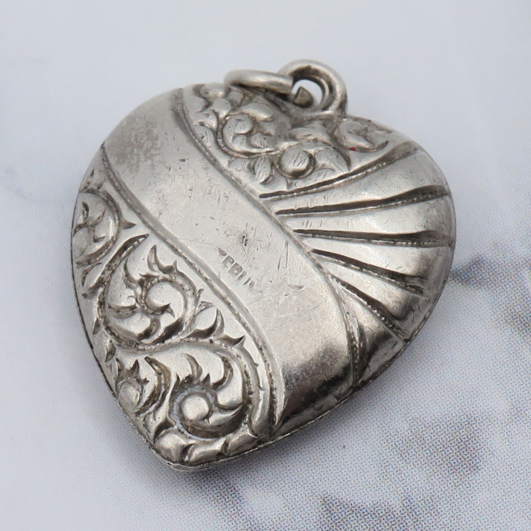 Antique Victorian sterling engraved puffy heart charm