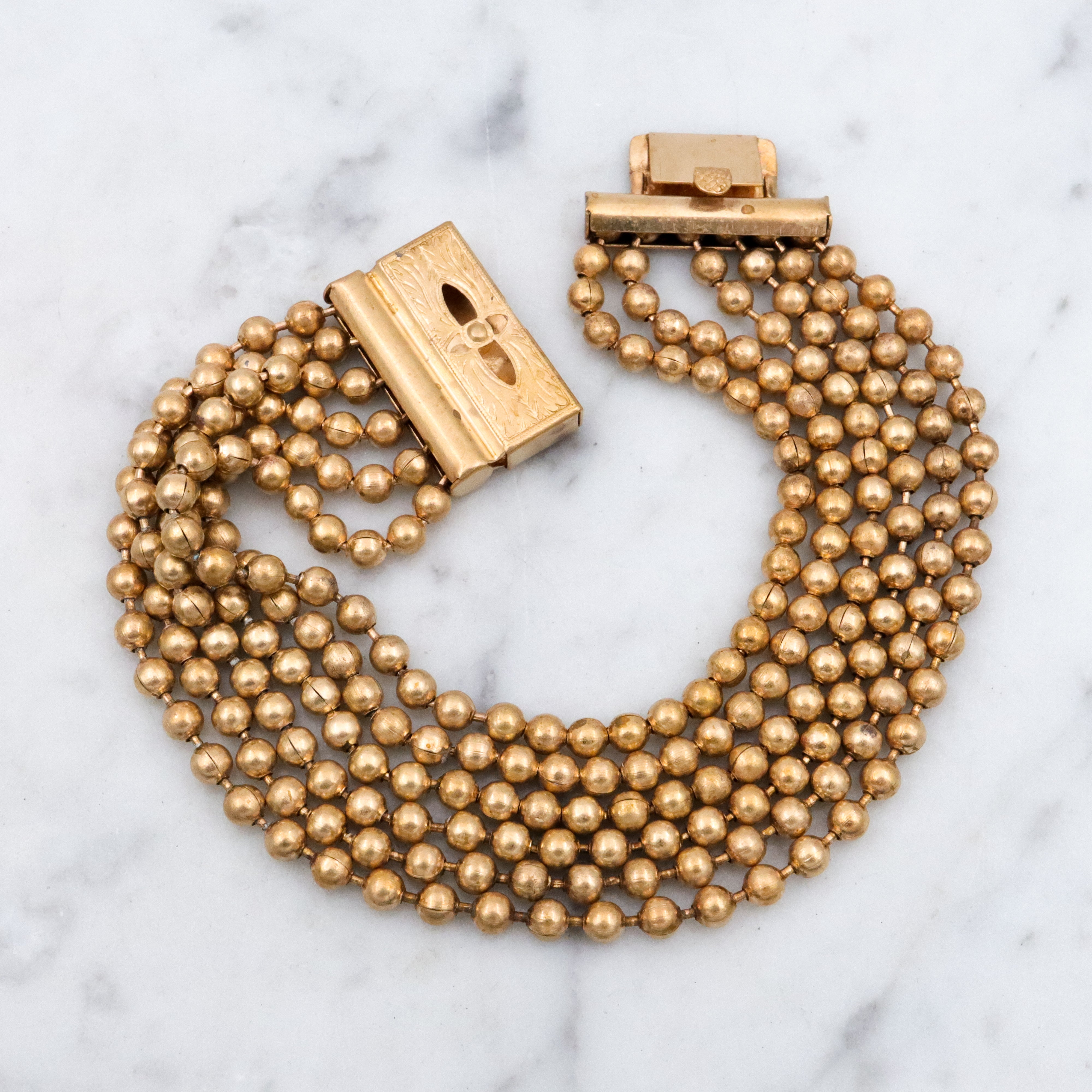 Vintage brass ball chain multi strand bracelet