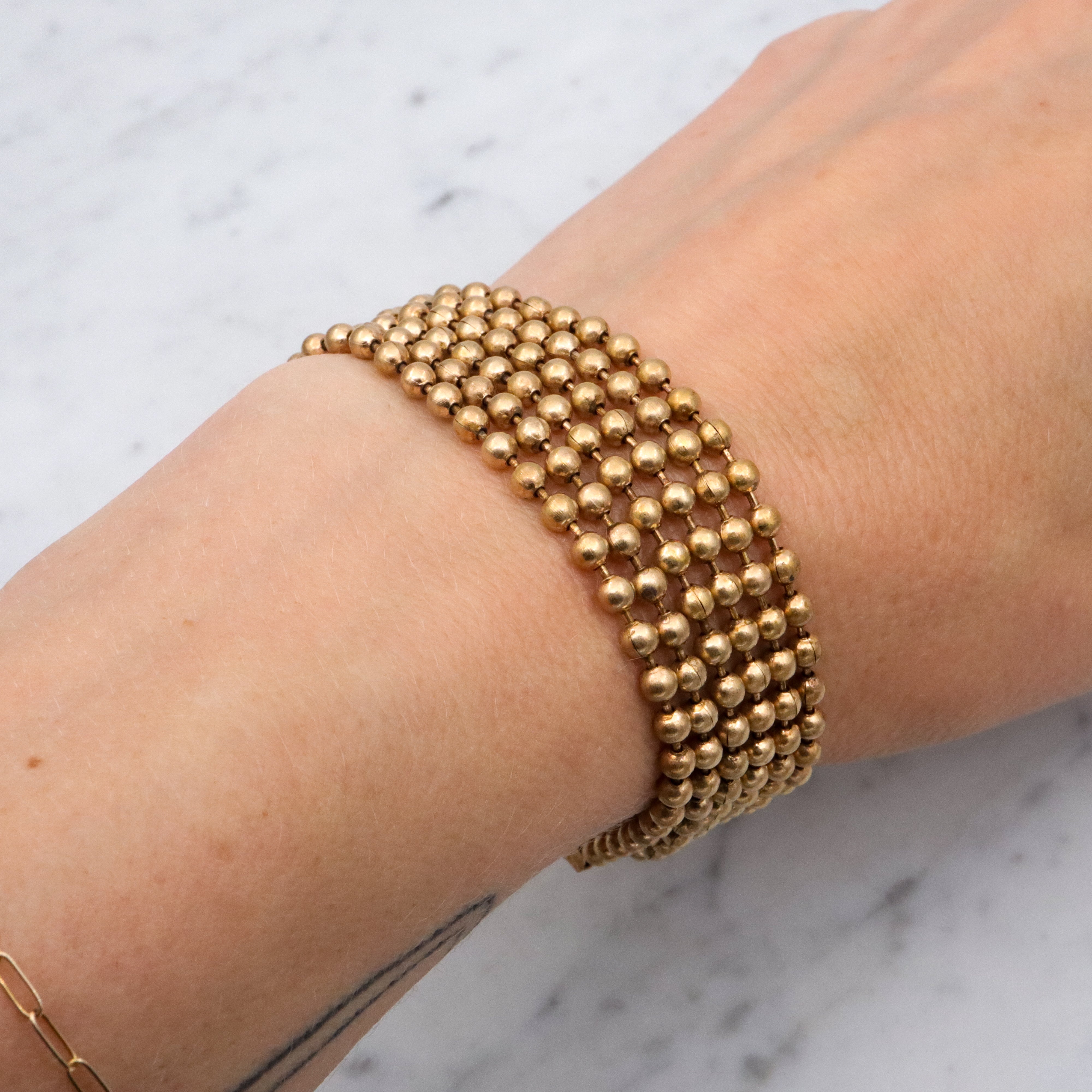 Vintage brass ball chain multi strand bracelet