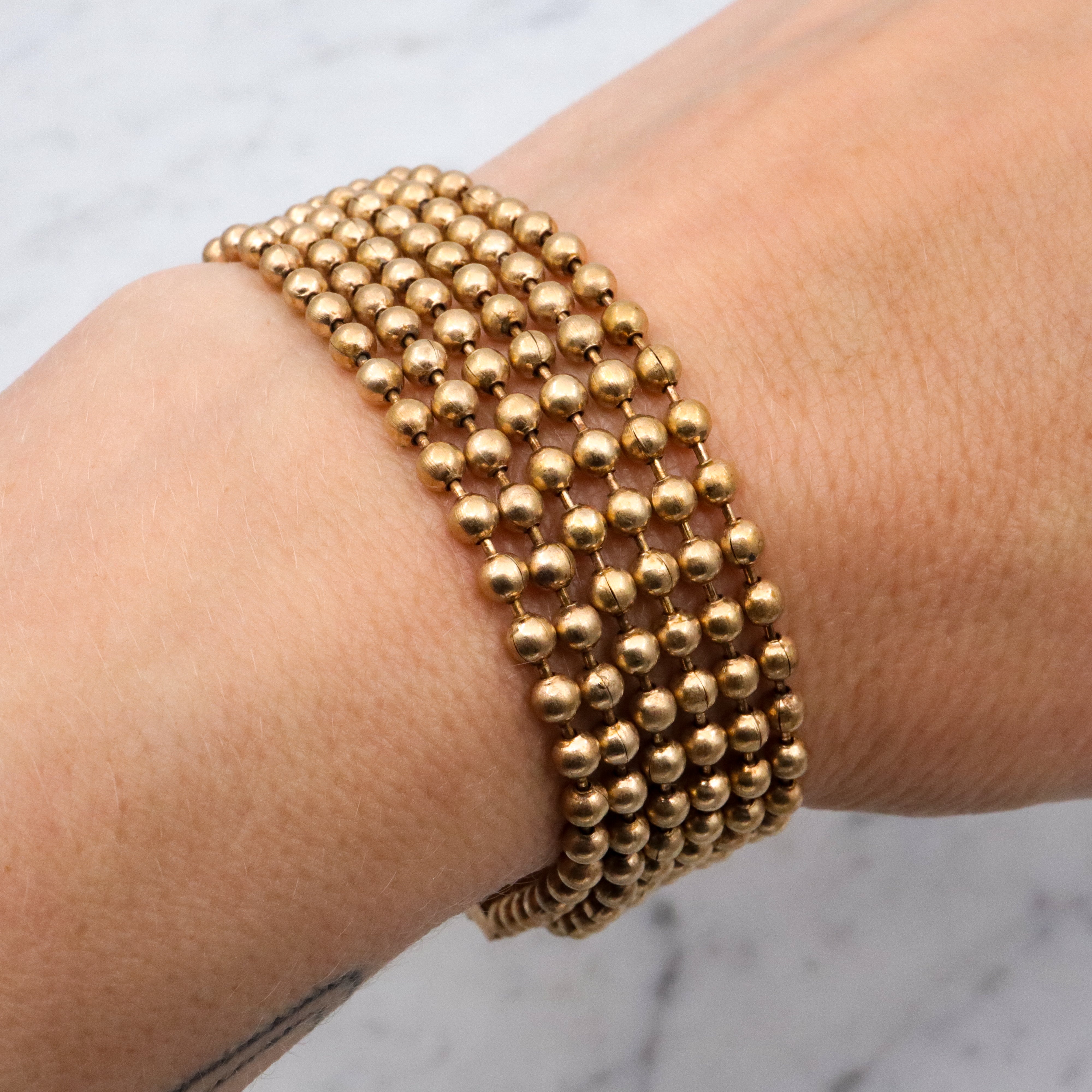 Vintage brass ball chain multi strand bracelet
