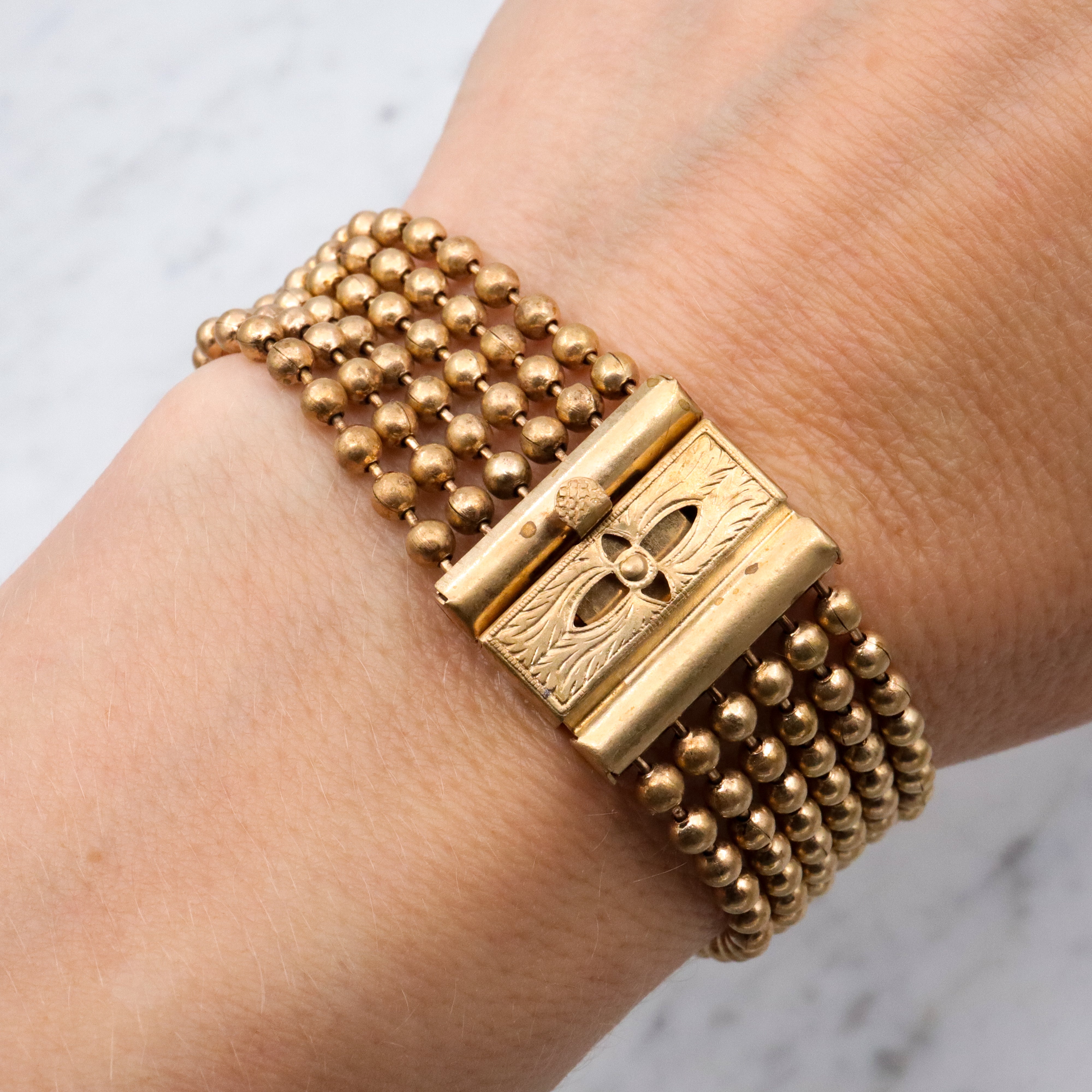 Vintage brass ball chain multi strand bracelet