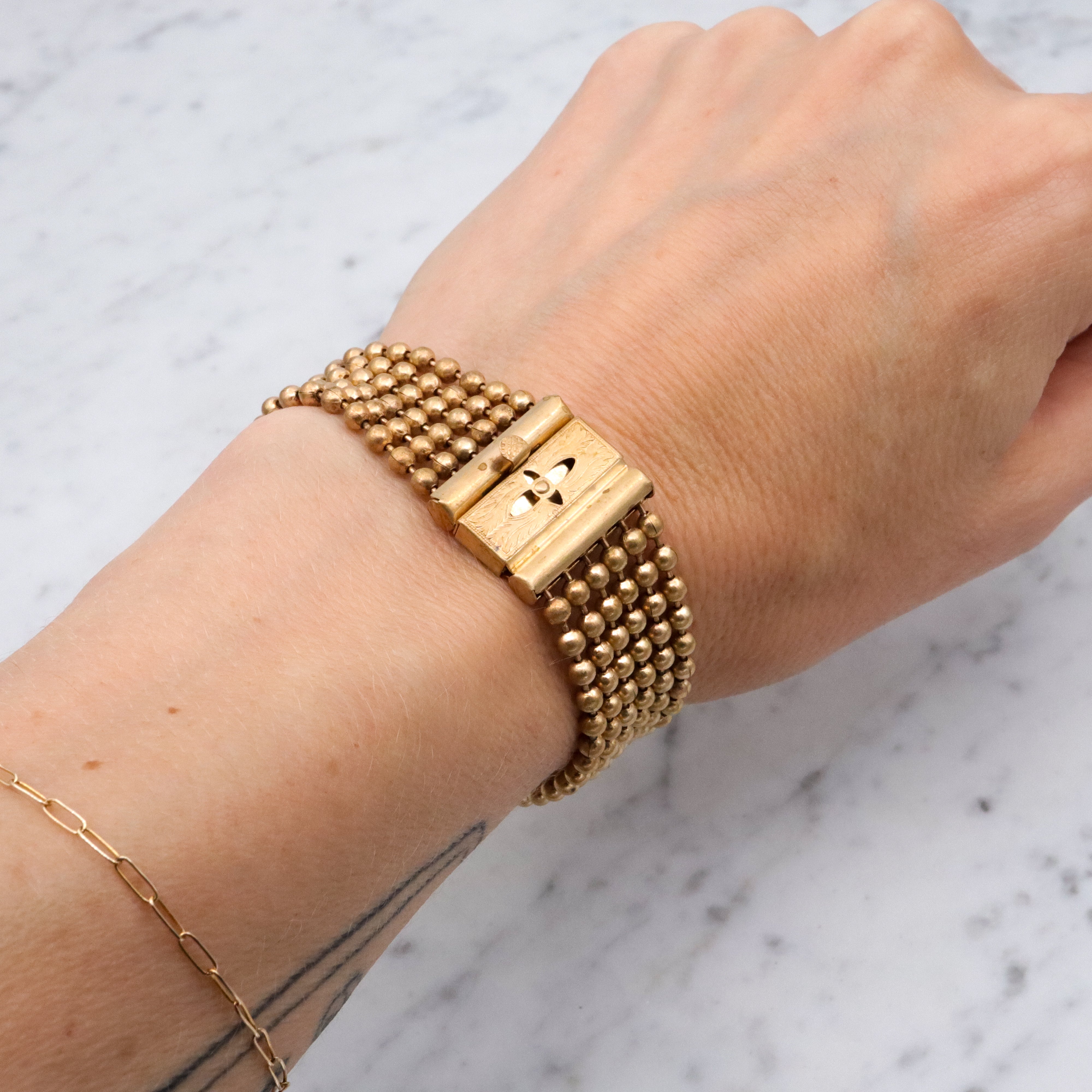 Vintage brass ball chain multi strand bracelet