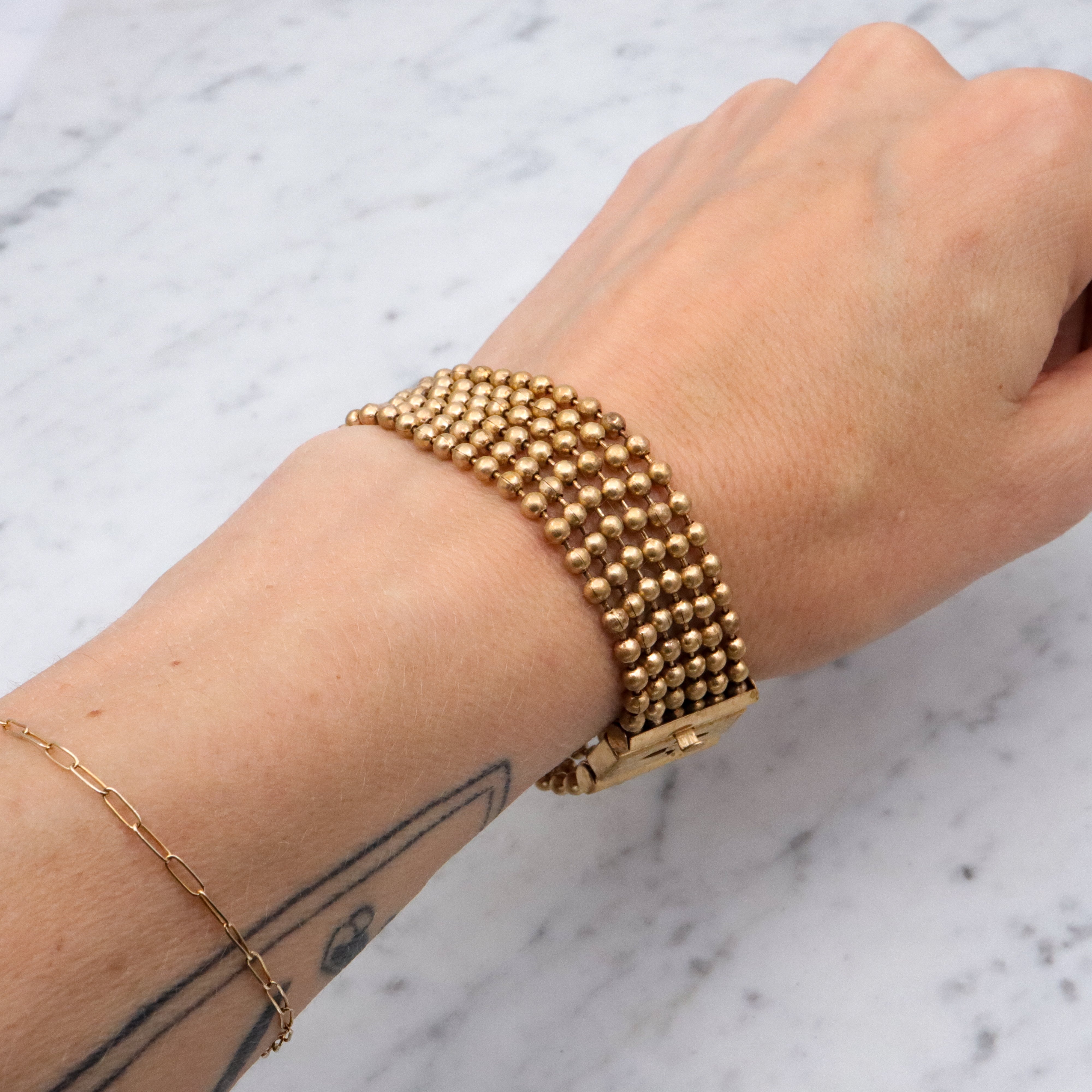 Vintage brass ball chain multi strand bracelet