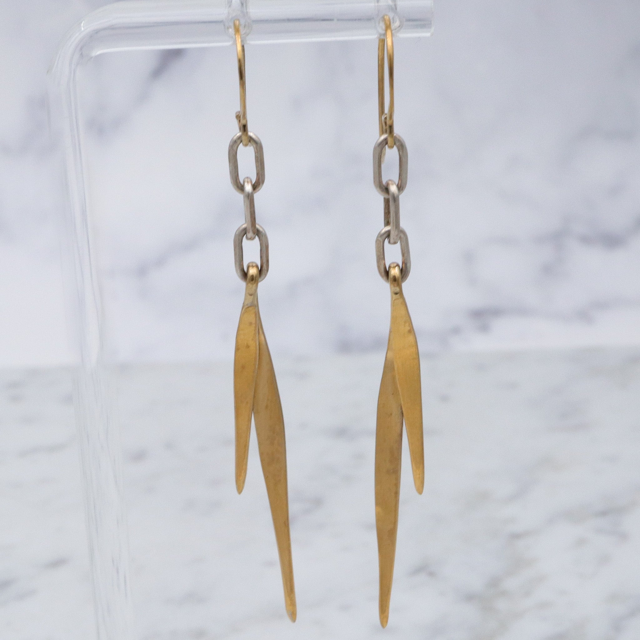 Retro gold plated sterling silver feather drop earrings
