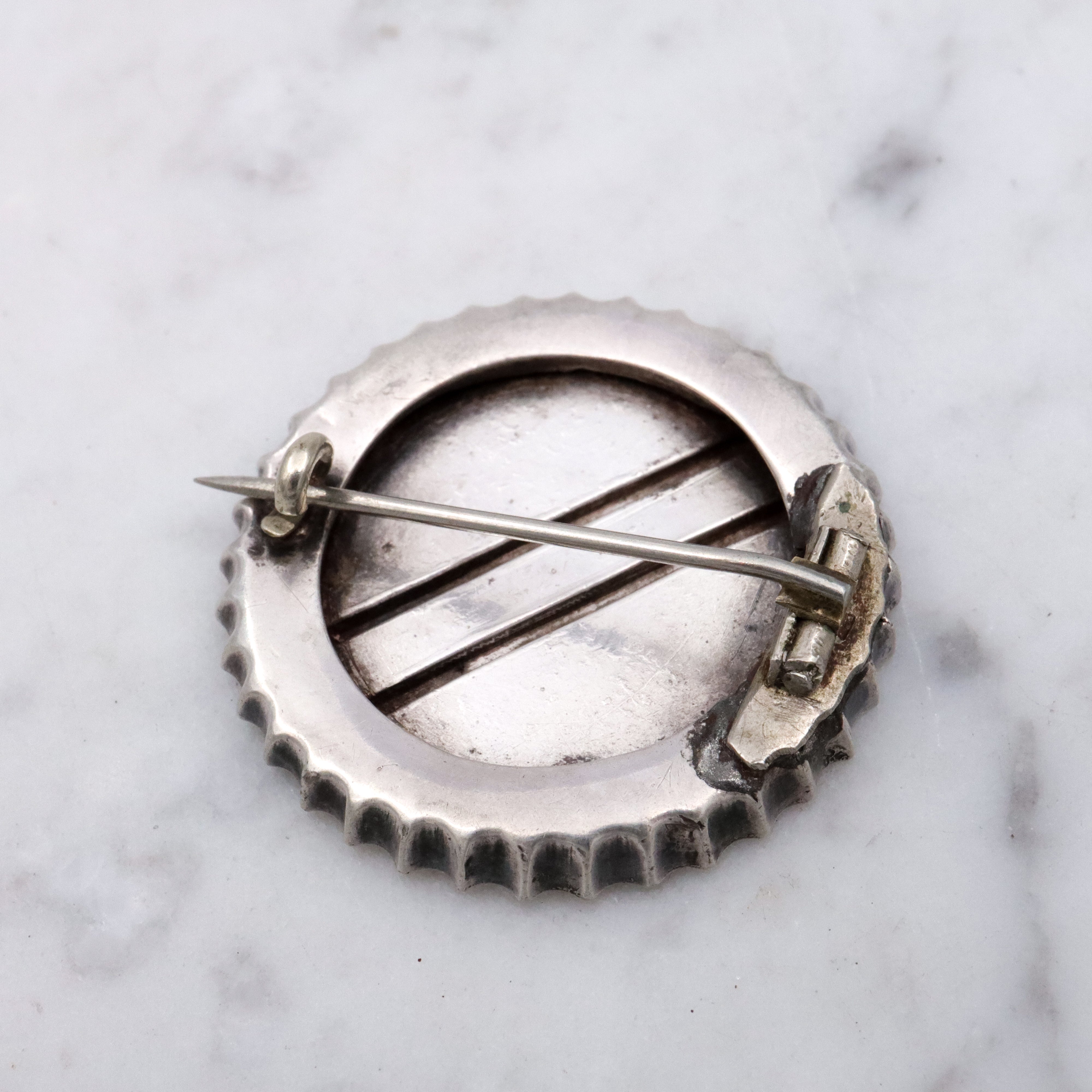 Antique Aesthetic Movement mixed metals sterling floral brooch