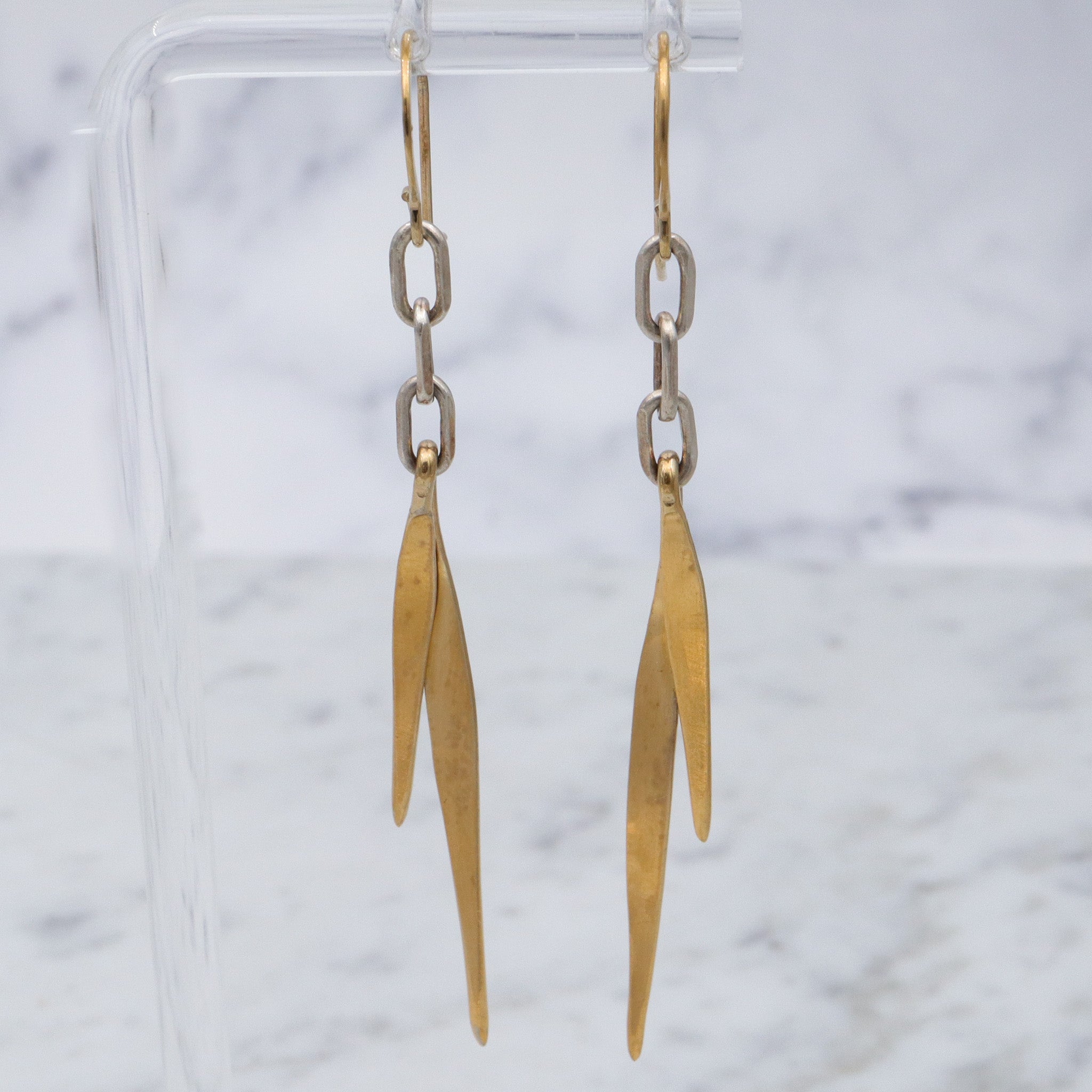 Retro gold plated sterling silver feather drop earrings
