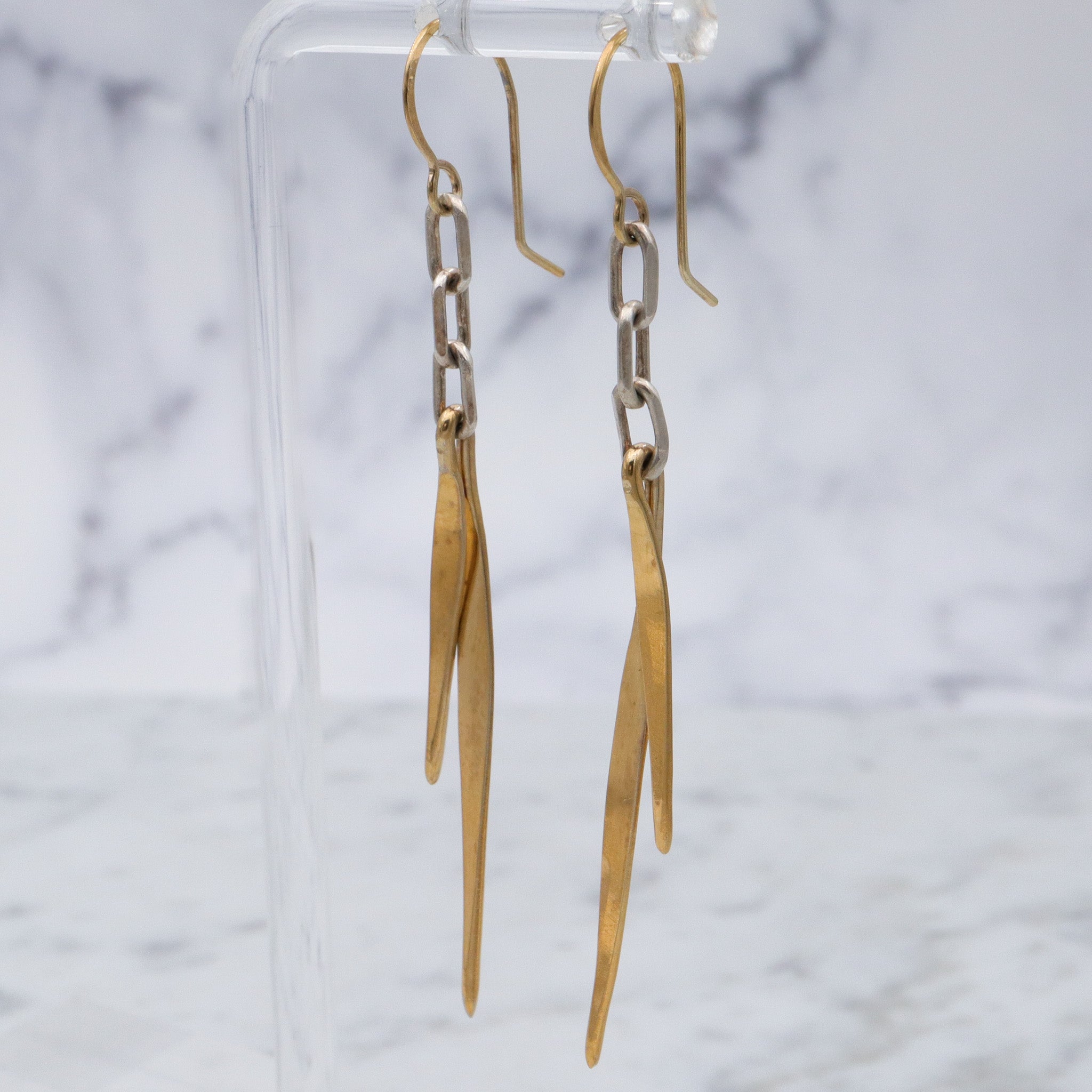 Retro gold plated sterling silver feather drop earrings