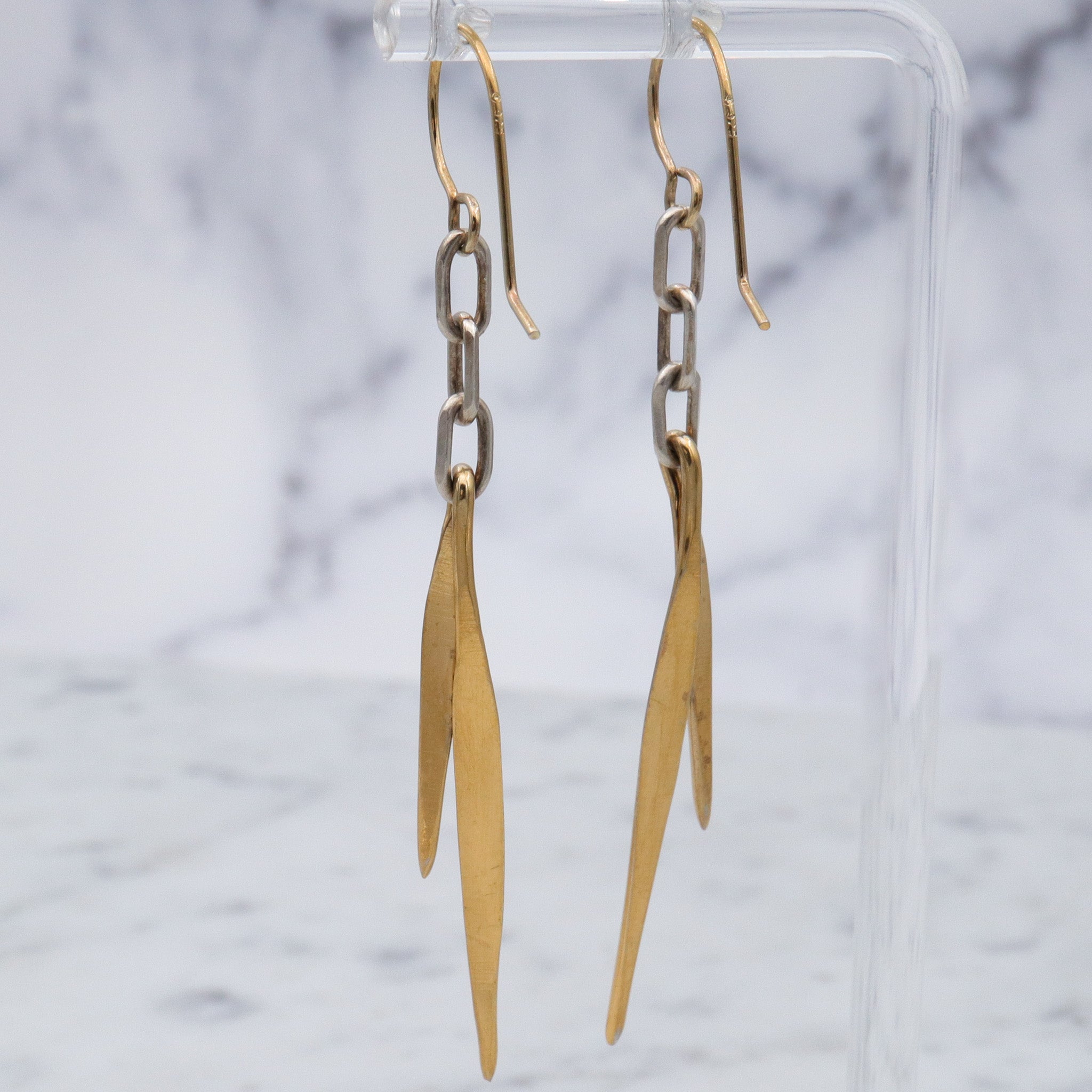 Retro gold plated sterling silver feather drop earrings